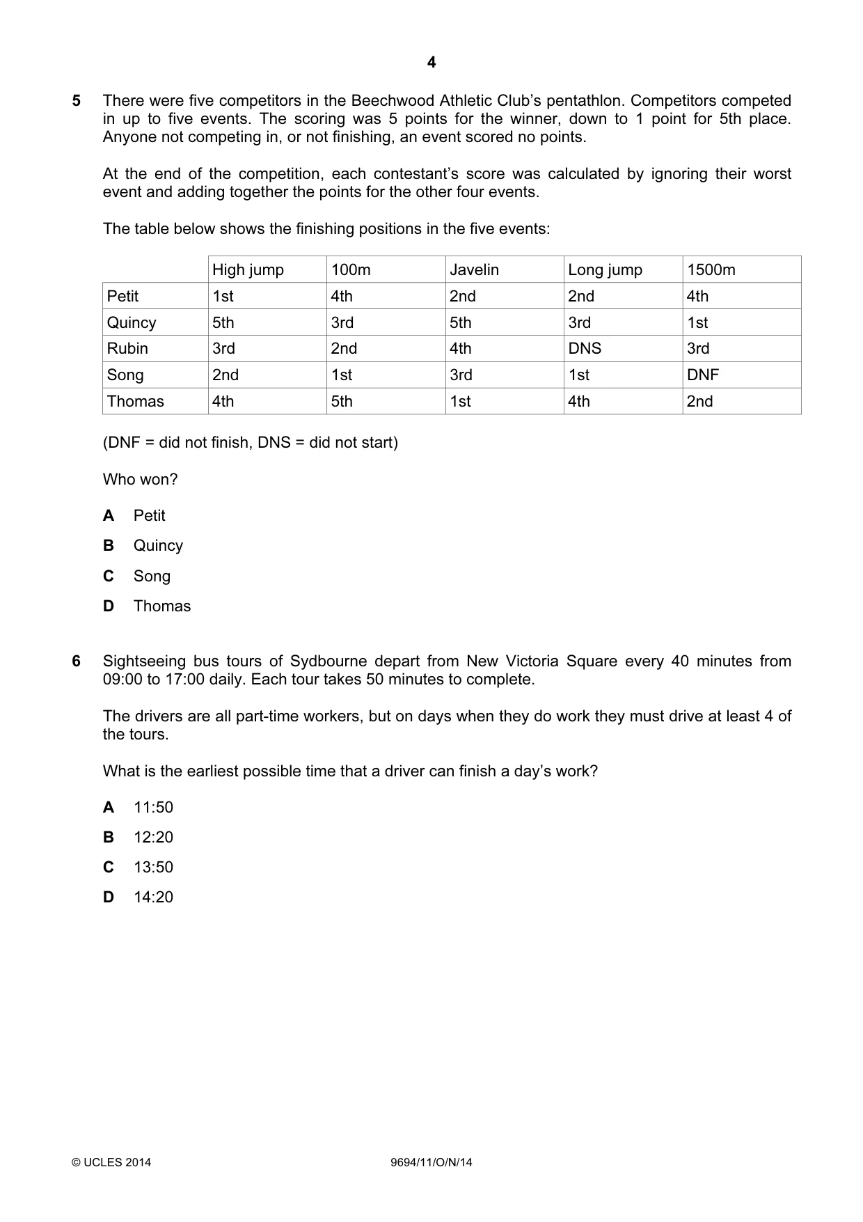 Cambridge A Level Thinking Skills 9694 2014 Oct/Nov Paper 1 · Variant 1 question paper, page 4 of 20