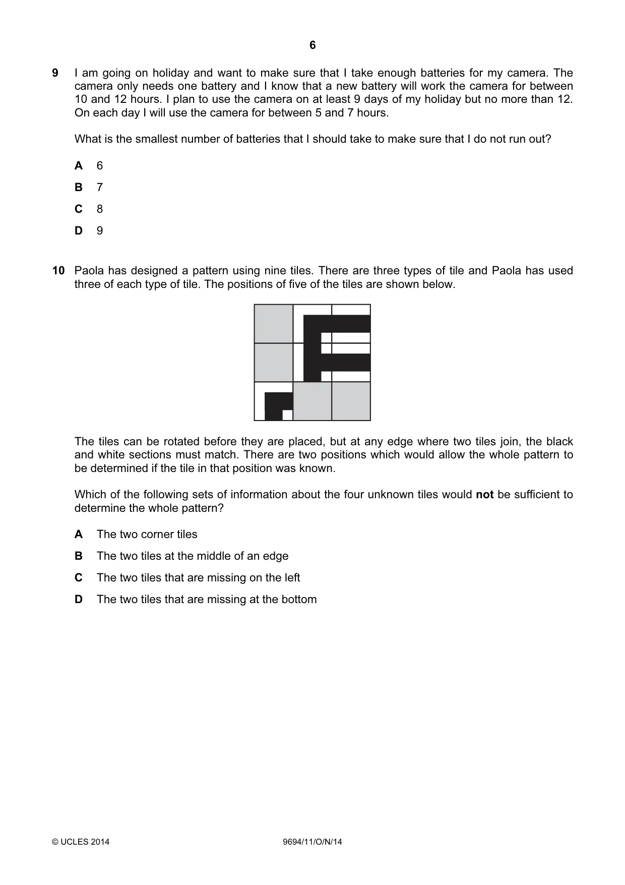 Cambridge A Level Thinking Skills 9694 2014 Oct/Nov Paper 1 · Variant 1 question paper, page 6 of 20