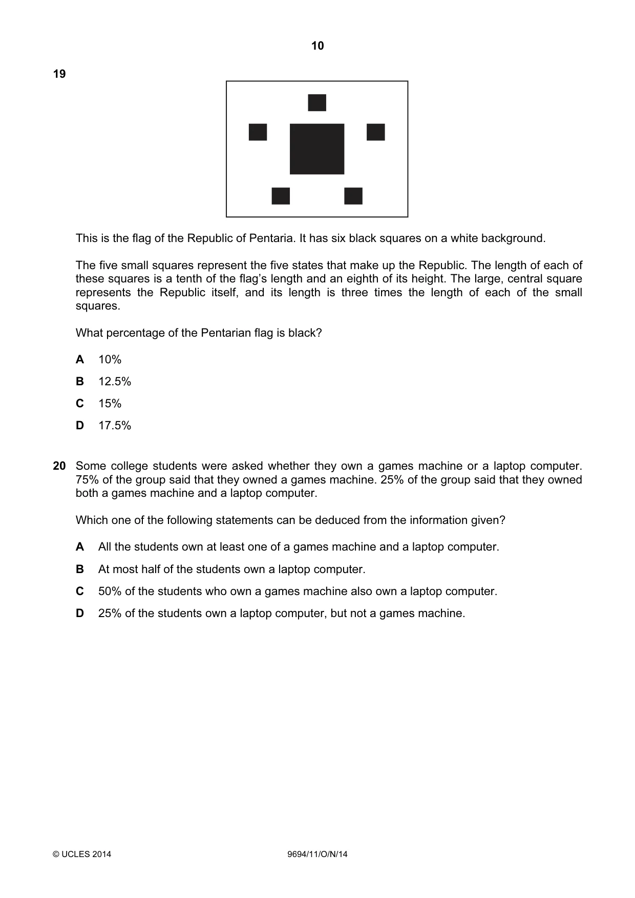 Cambridge A Level Thinking Skills 9694 2014 Oct/Nov Paper 1 · Variant 1 question paper, page 10 of 20