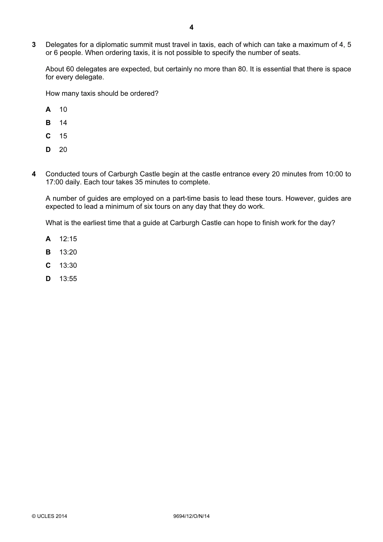 Cambridge A Level Thinking Skills 9694 2014 Oct/Nov Paper 1 · Variant 2 question paper, page 4 of 20