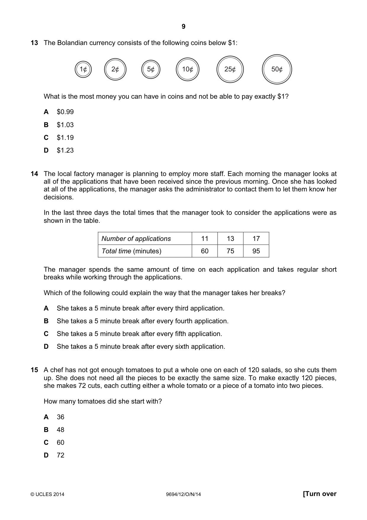 Cambridge A Level Thinking Skills 9694 2014 Oct/Nov Paper 1 · Variant 2 question paper, page 9 of 20