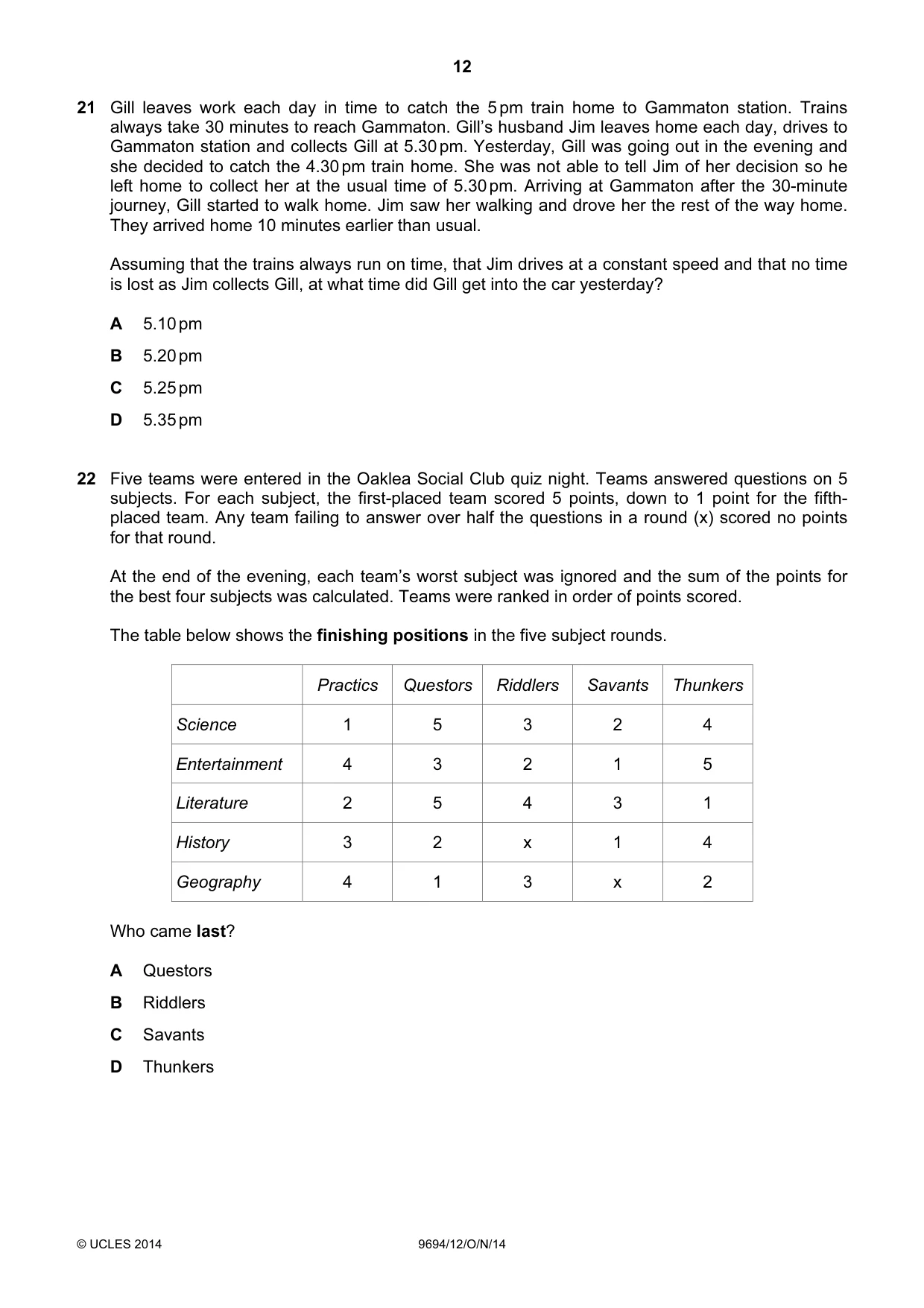 Cambridge A Level Thinking Skills 9694 2014 Oct/Nov Paper 1 · Variant 2 question paper, page 12 of 20