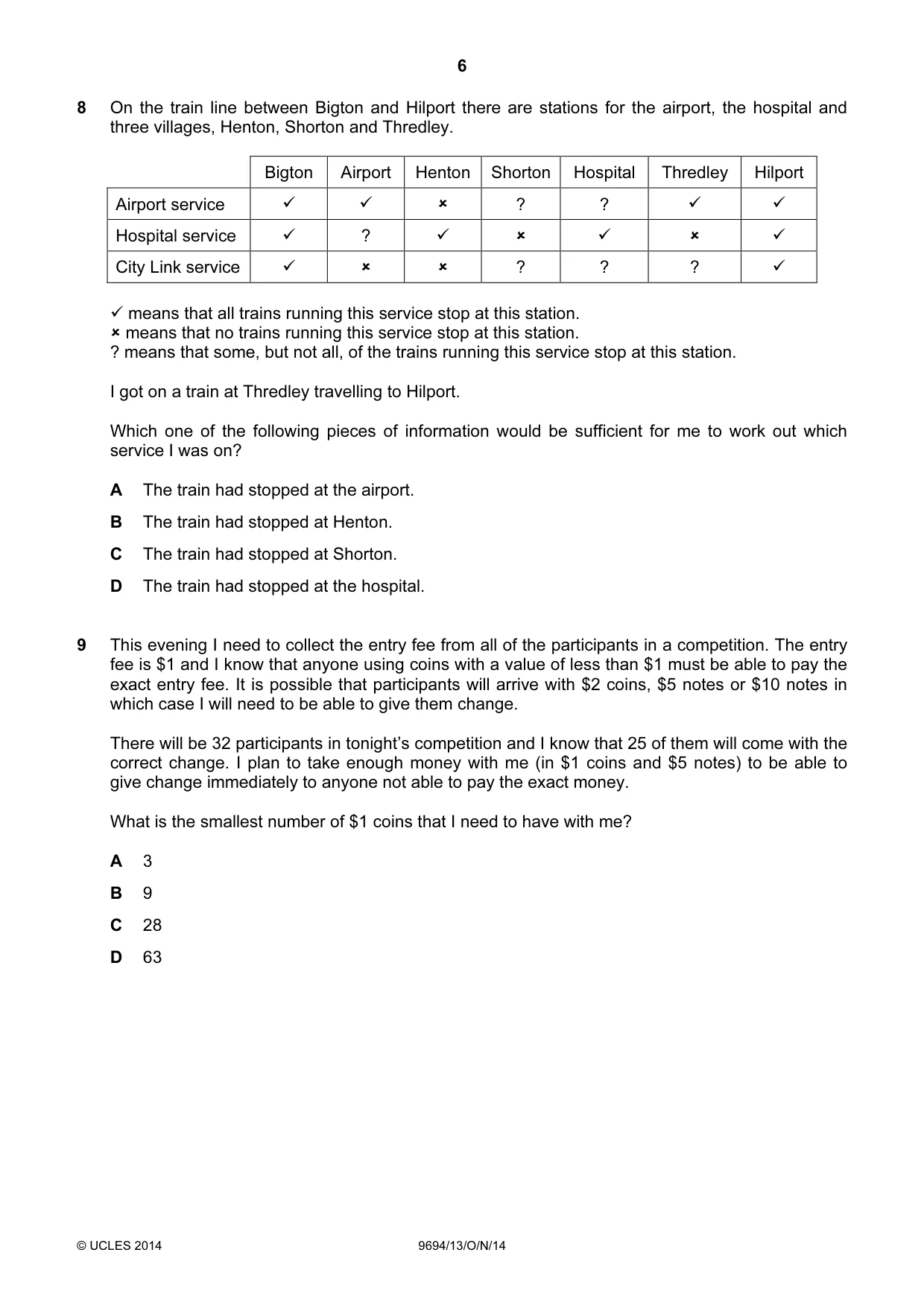 Cambridge A Level Thinking Skills 9694 2014 Oct/Nov Paper 1 · Variant 3 question paper, page 6 of 20