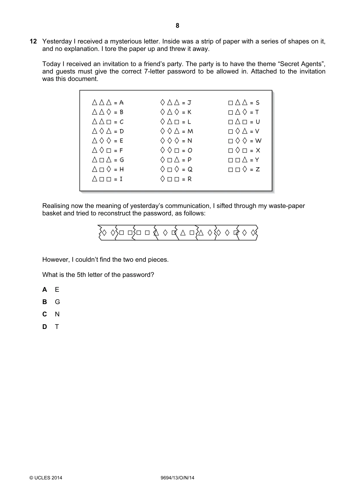 Cambridge A Level Thinking Skills 9694 2014 Oct/Nov Paper 1 · Variant 3 question paper, page 8 of 20