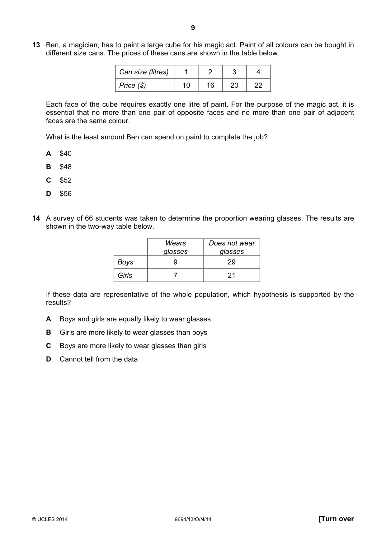 Cambridge A Level Thinking Skills 9694 2014 Oct/Nov Paper 1 · Variant 3 question paper, page 9 of 20