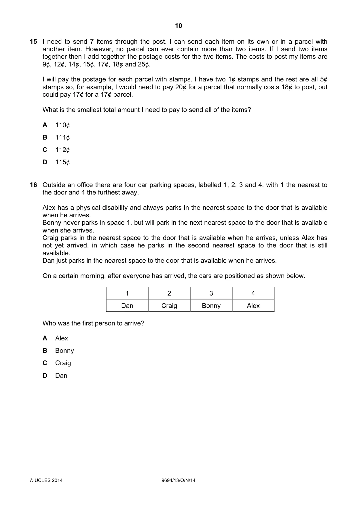 Cambridge A Level Thinking Skills 9694 2014 Oct/Nov Paper 1 · Variant 3 question paper, page 10 of 20