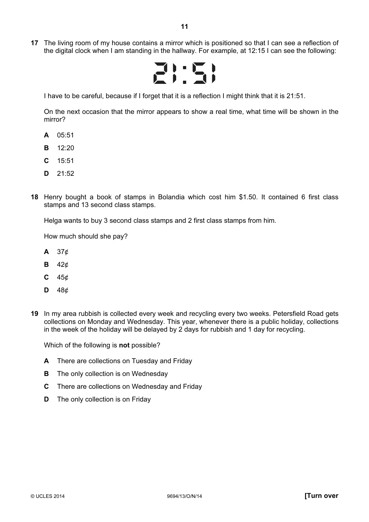 Cambridge A Level Thinking Skills 9694 2014 Oct/Nov Paper 1 · Variant 3 question paper, page 11 of 20