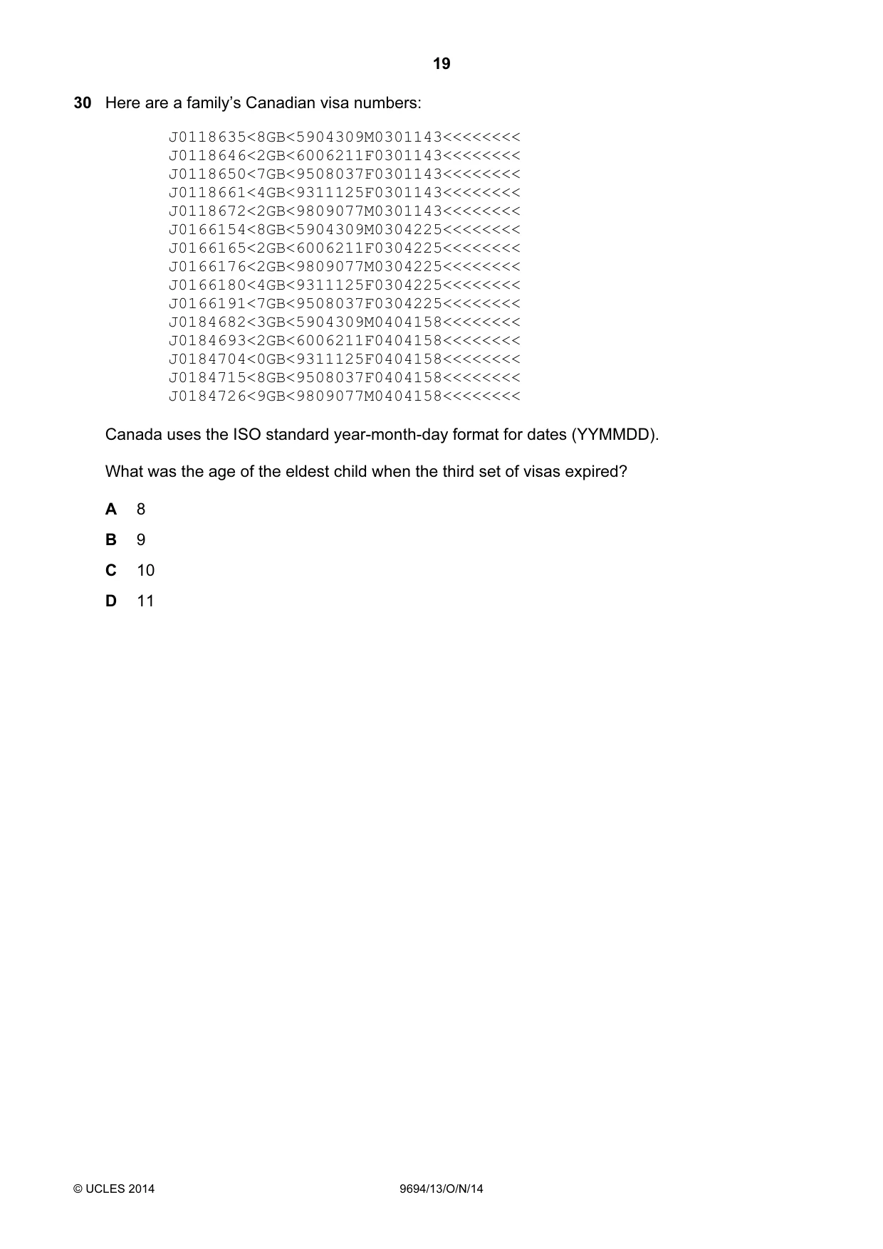 Cambridge A Level Thinking Skills 9694 2014 Oct/Nov Paper 1 · Variant 3 question paper, page 19 of 20