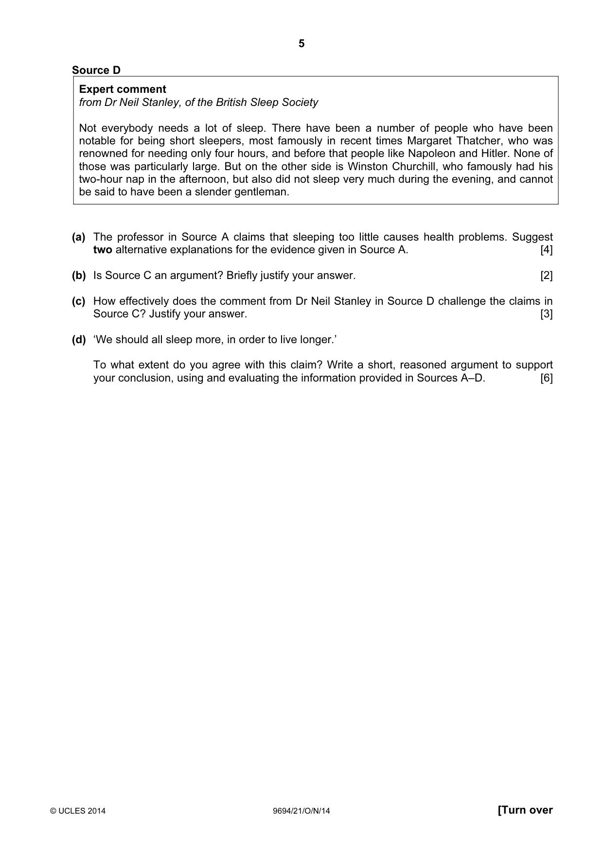 Cambridge A Level Thinking Skills 9694 2014 Oct/Nov Paper 2 · Variant 1 question paper, page 5 of 8
