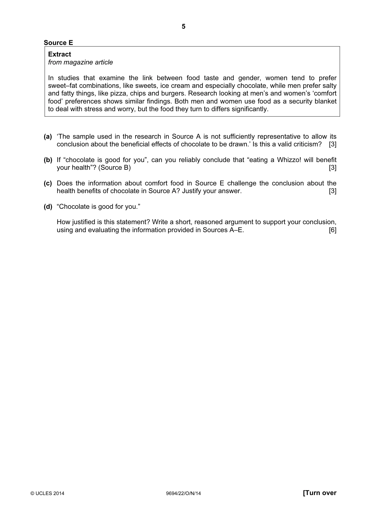 Cambridge A Level Thinking Skills 9694 2014 Oct/Nov Paper 2 · Variant 2 question paper, page 5 of 8