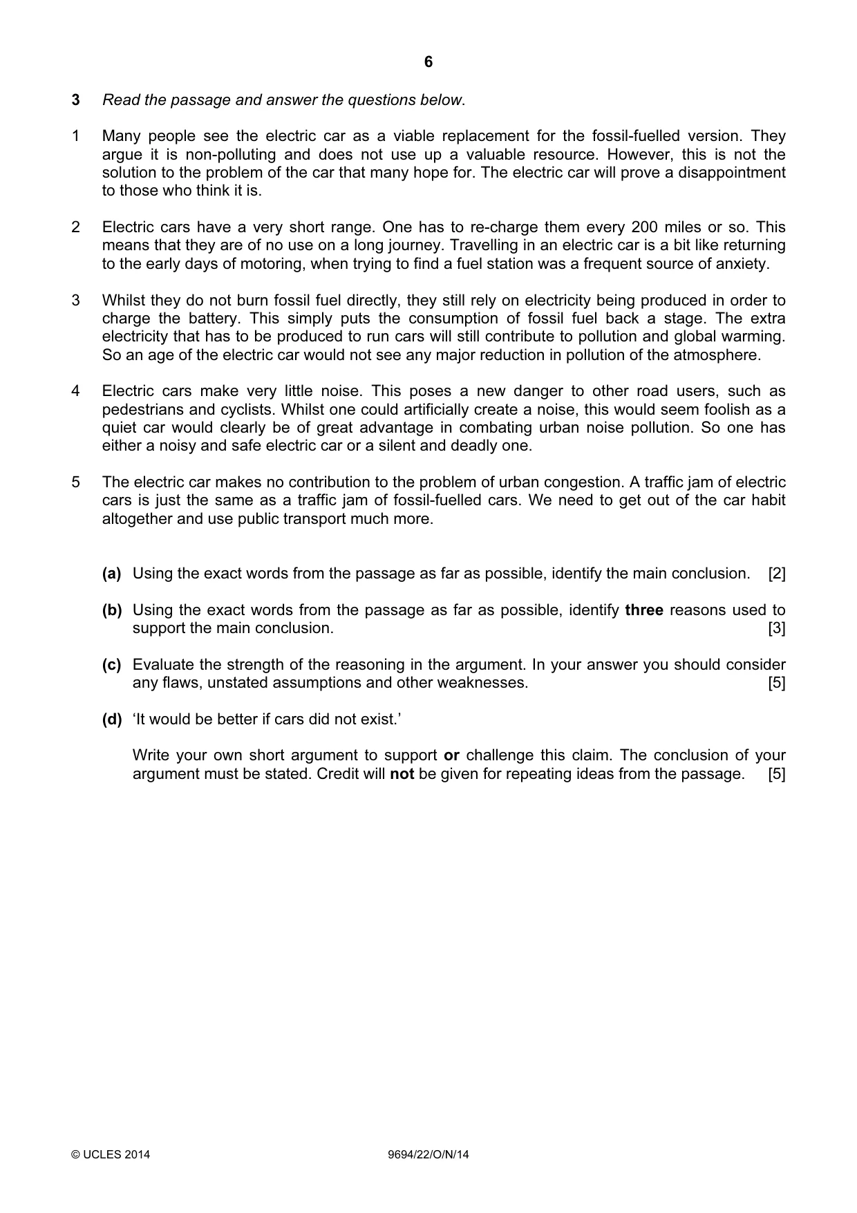 Cambridge A Level Thinking Skills 9694 2014 Oct/Nov Paper 2 · Variant 2 question paper, page 6 of 8