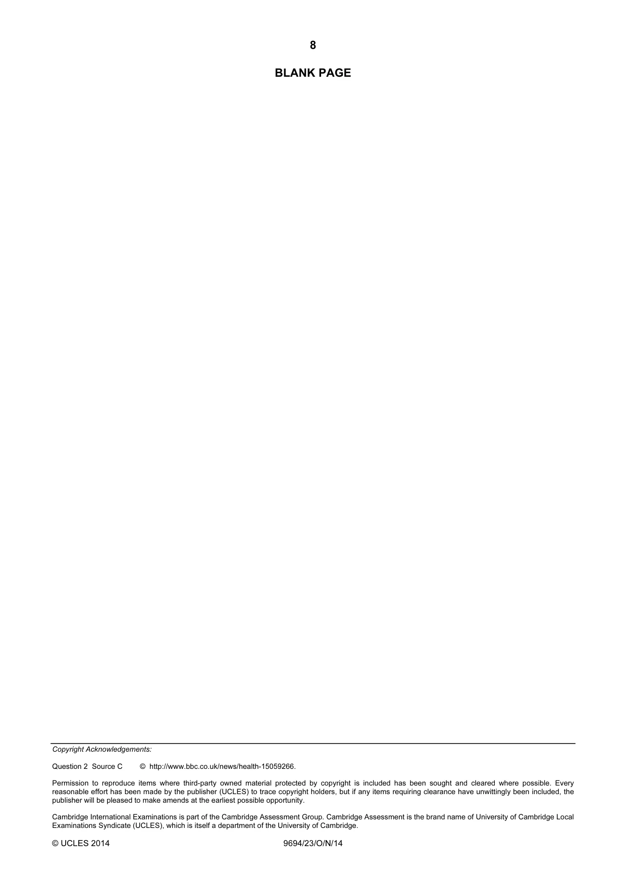 Cambridge A Level Thinking Skills 9694 2014 Oct/Nov Paper 2 · Variant 3 question paper, page 8 of 8