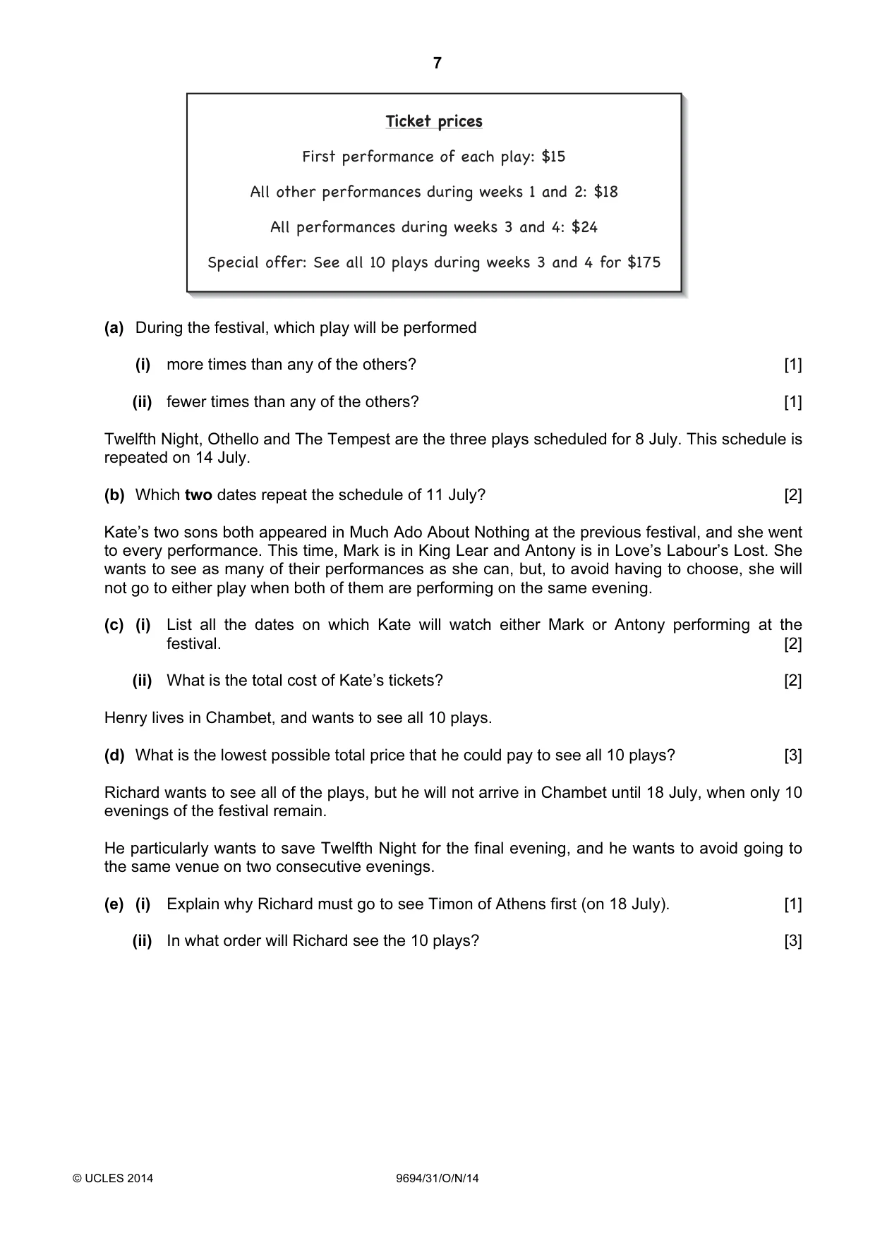 Cambridge A Level Thinking Skills 9694 2014 Oct/Nov Paper 3 · Variant 1 question paper, page 7 of 8