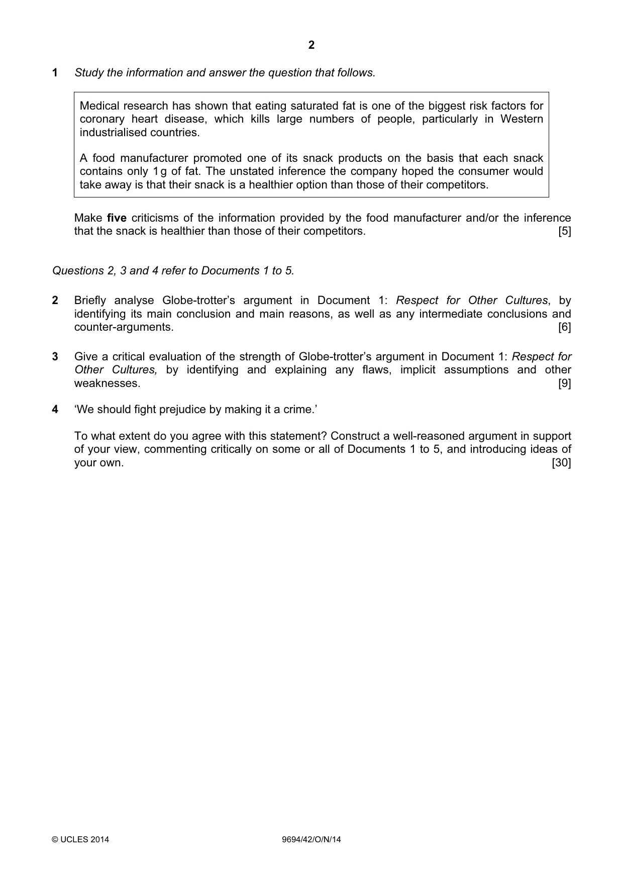 Cambridge A Level Thinking Skills 9694 2014 Oct/Nov Paper 4 · Variant 2 question paper, page 2 of 8