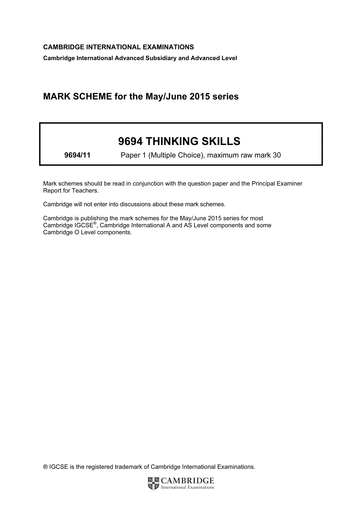Mark scheme, page 1 of 2