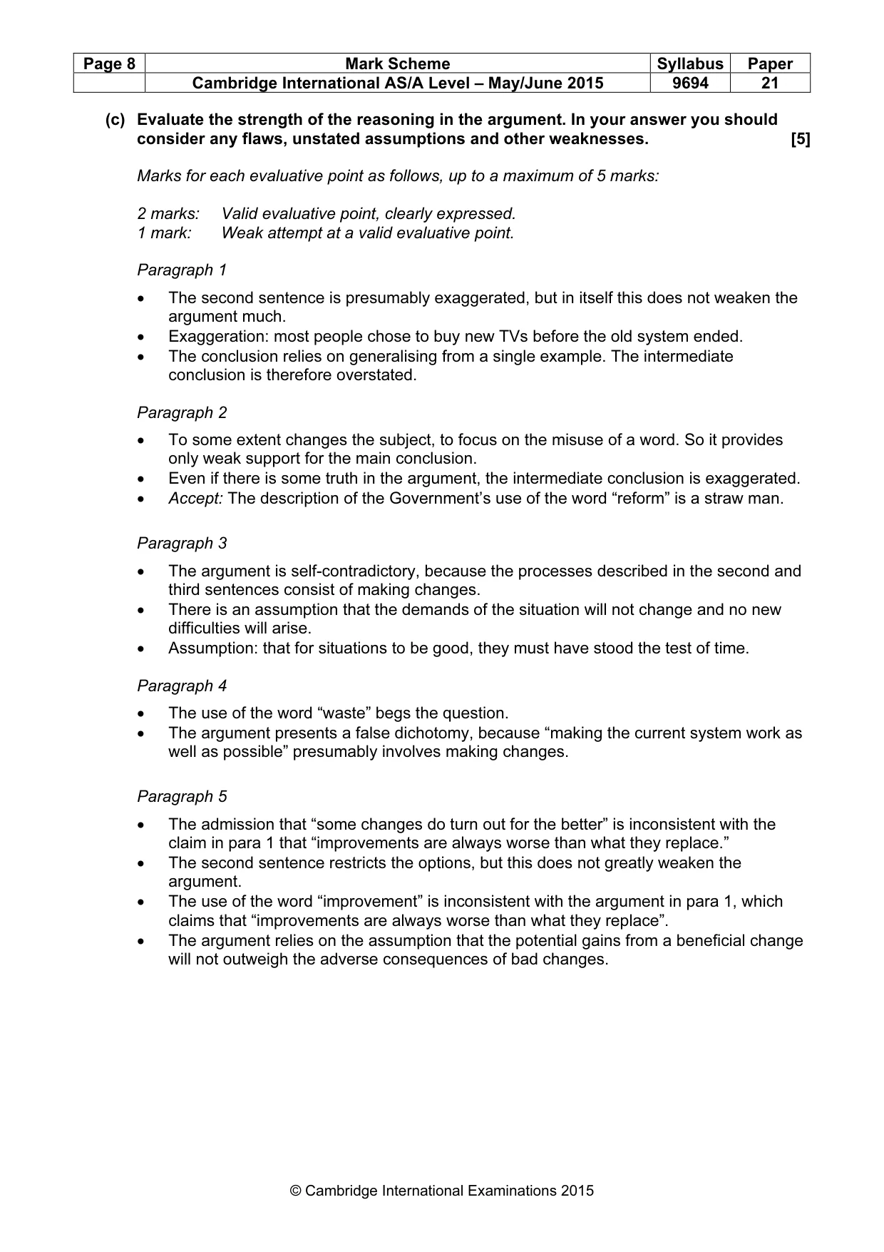 Mark scheme, page 8 of 9