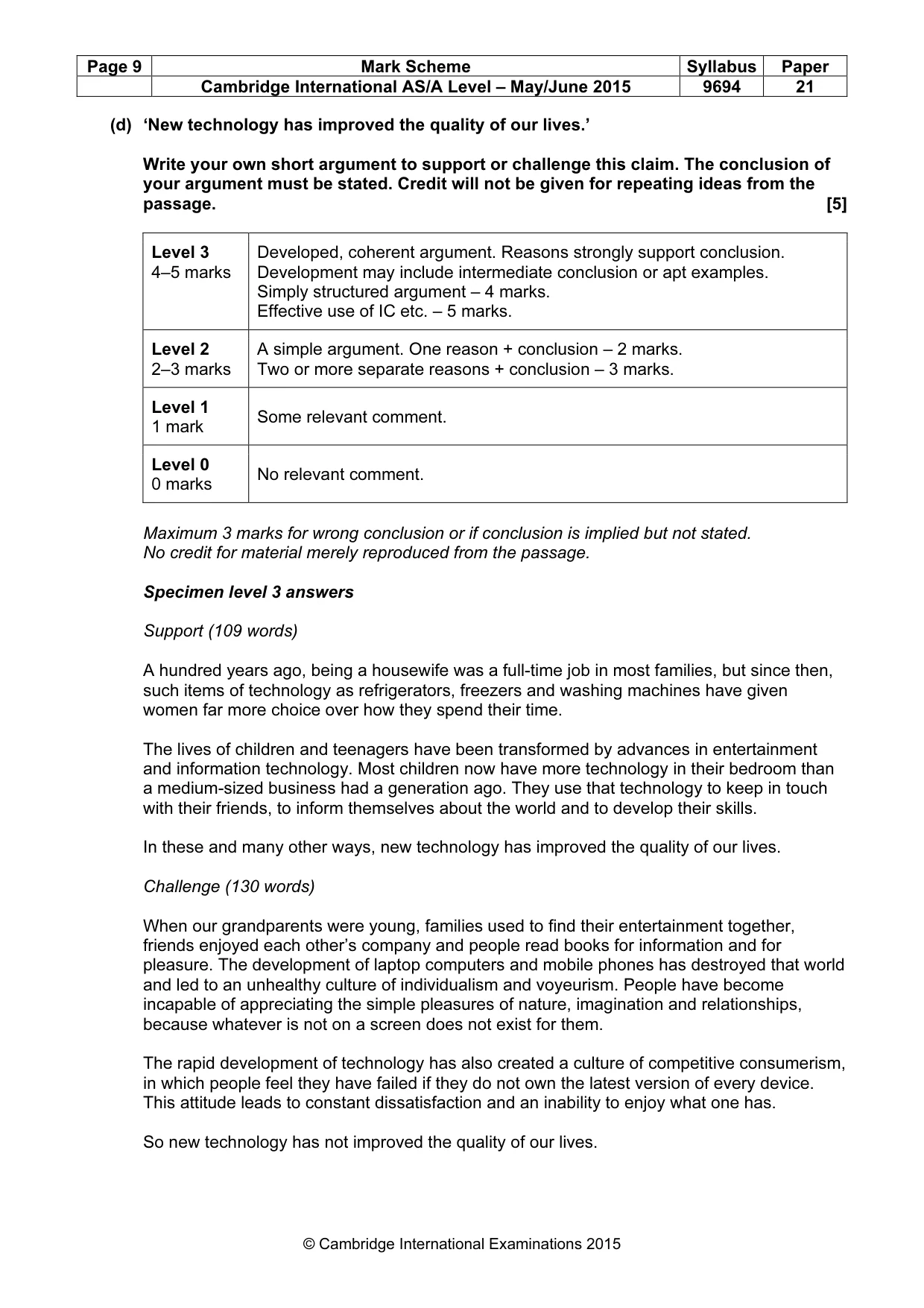 Mark scheme, page 9 of 9
