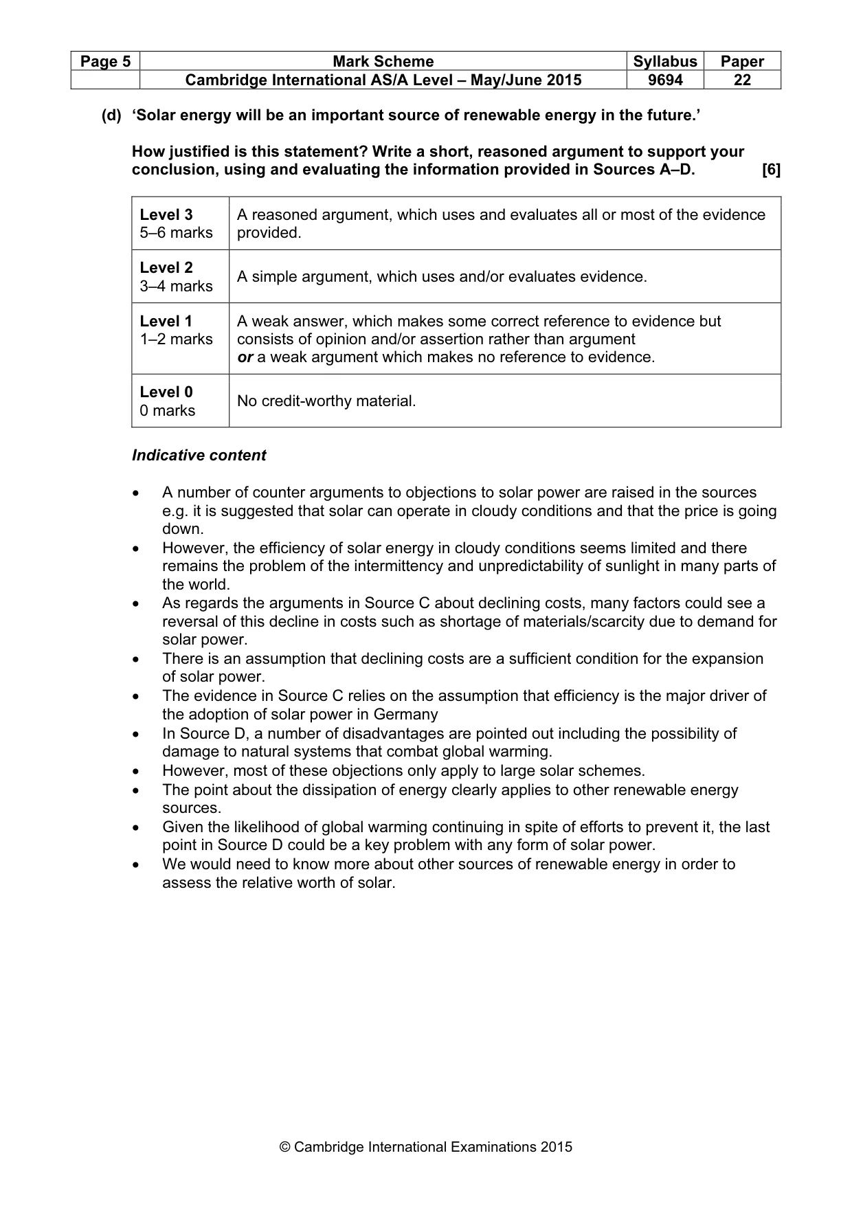 Mark scheme, page 5 of 8