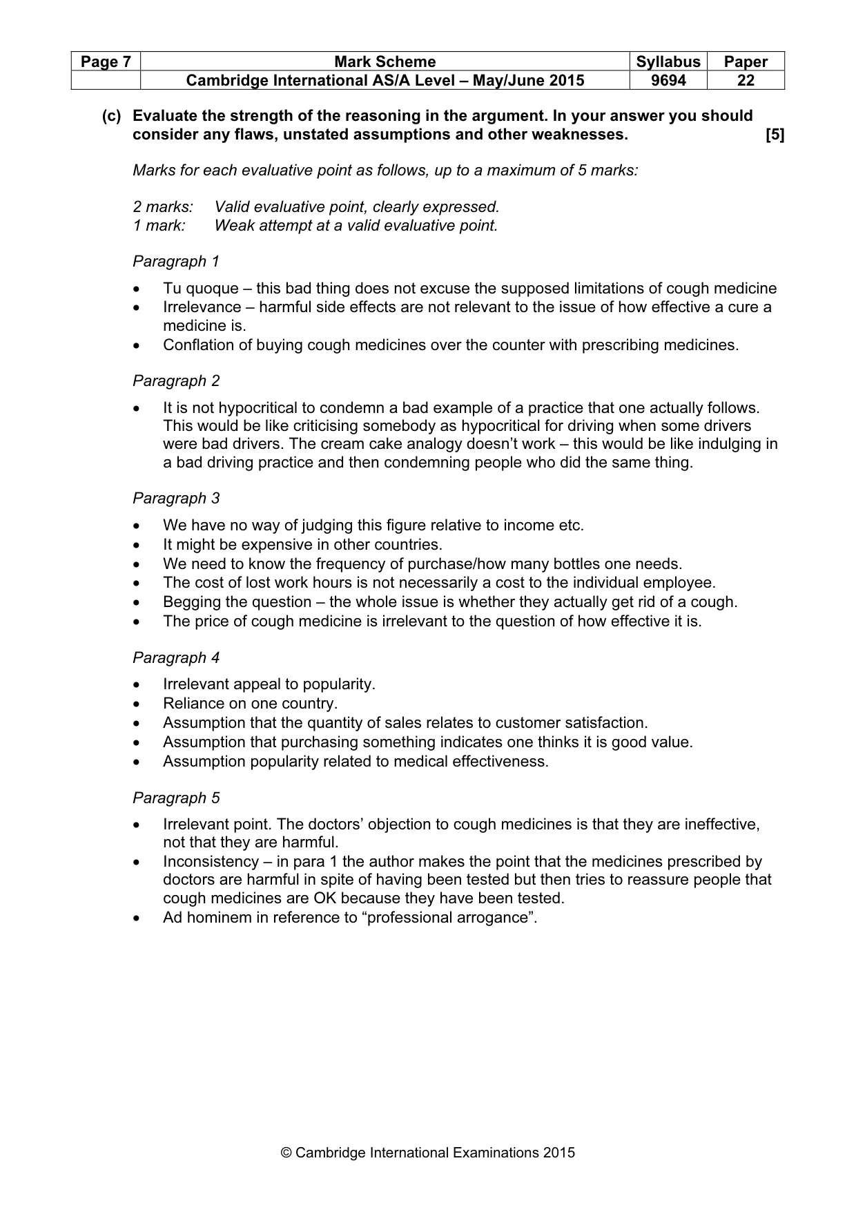 Mark scheme, page 7 of 8