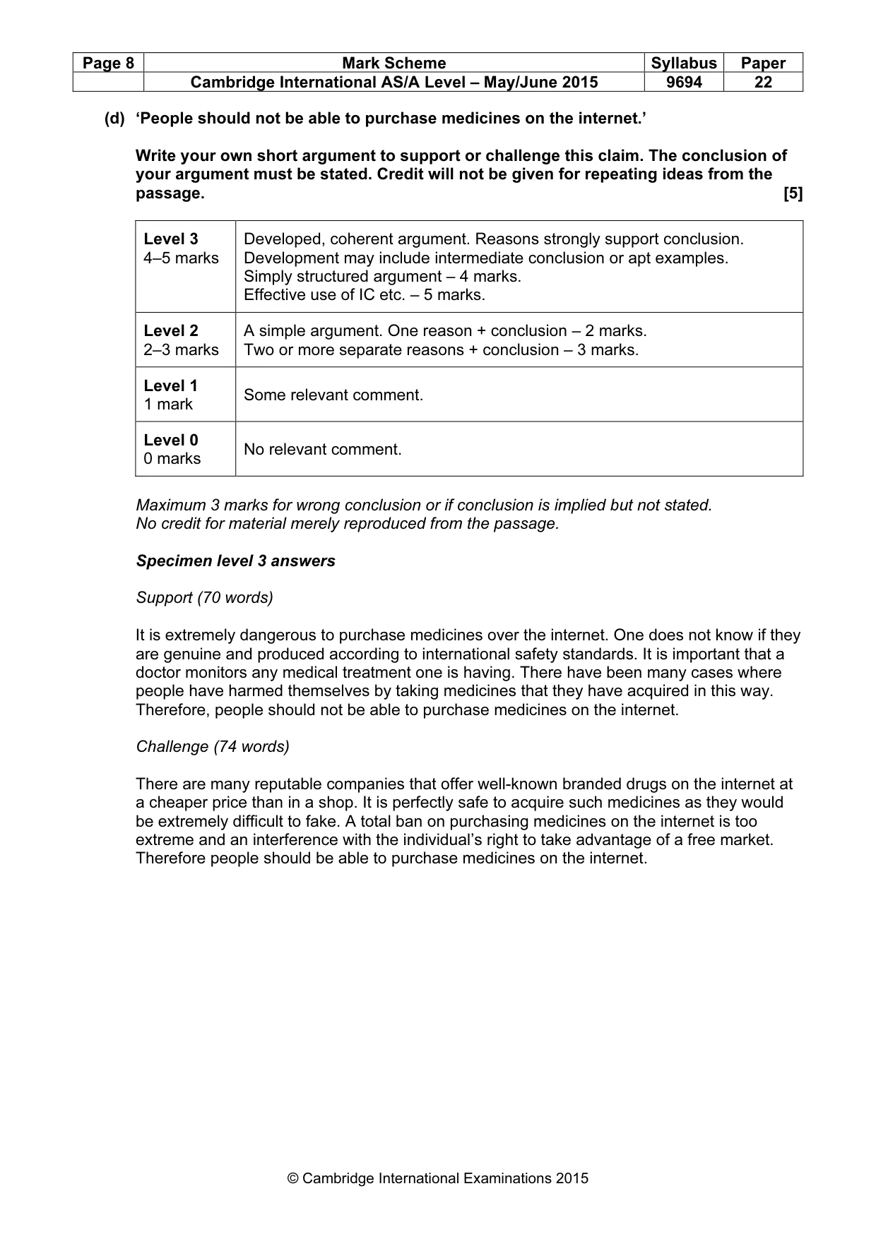 Mark scheme, page 8 of 8