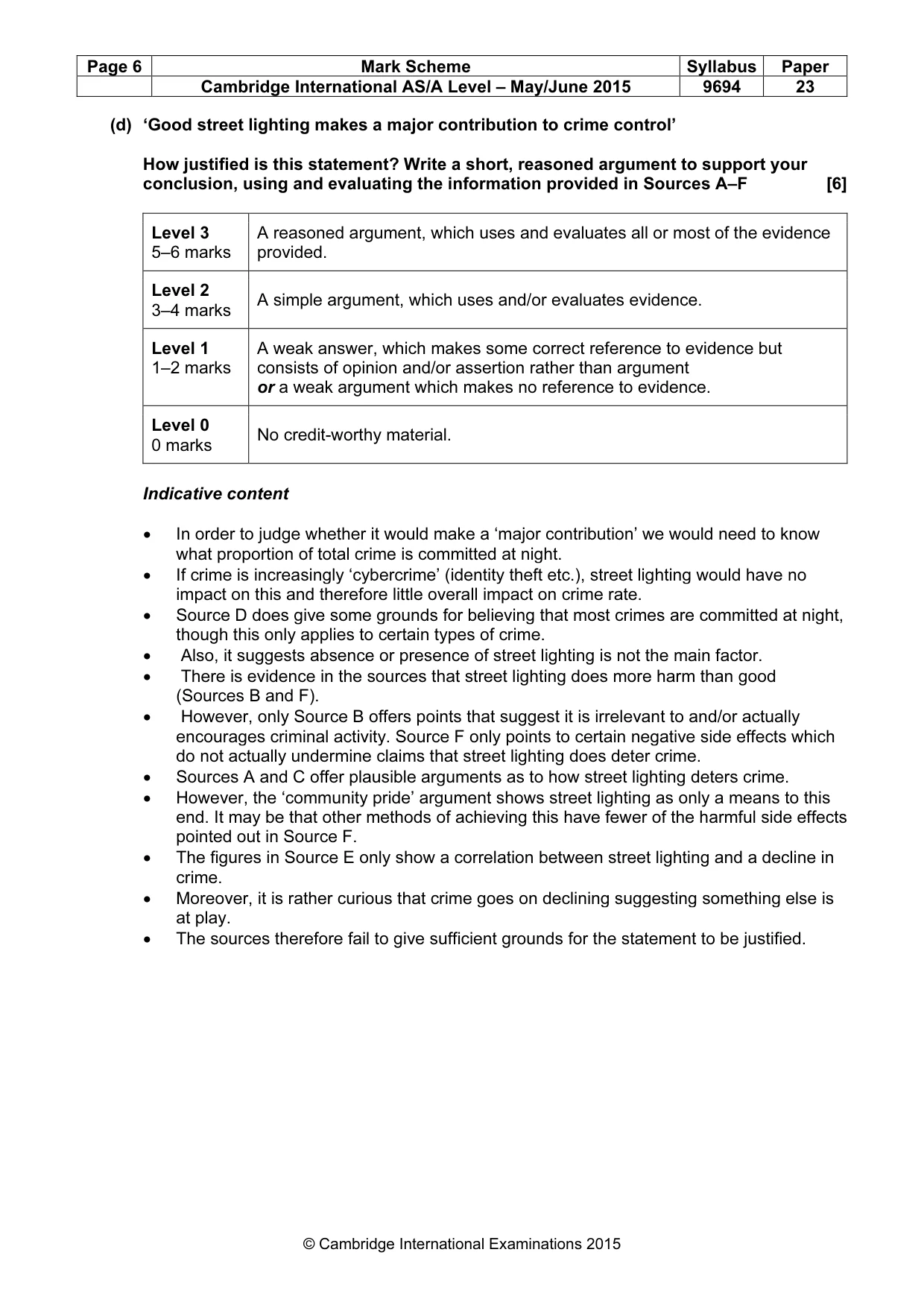 Mark scheme, page 6 of 8