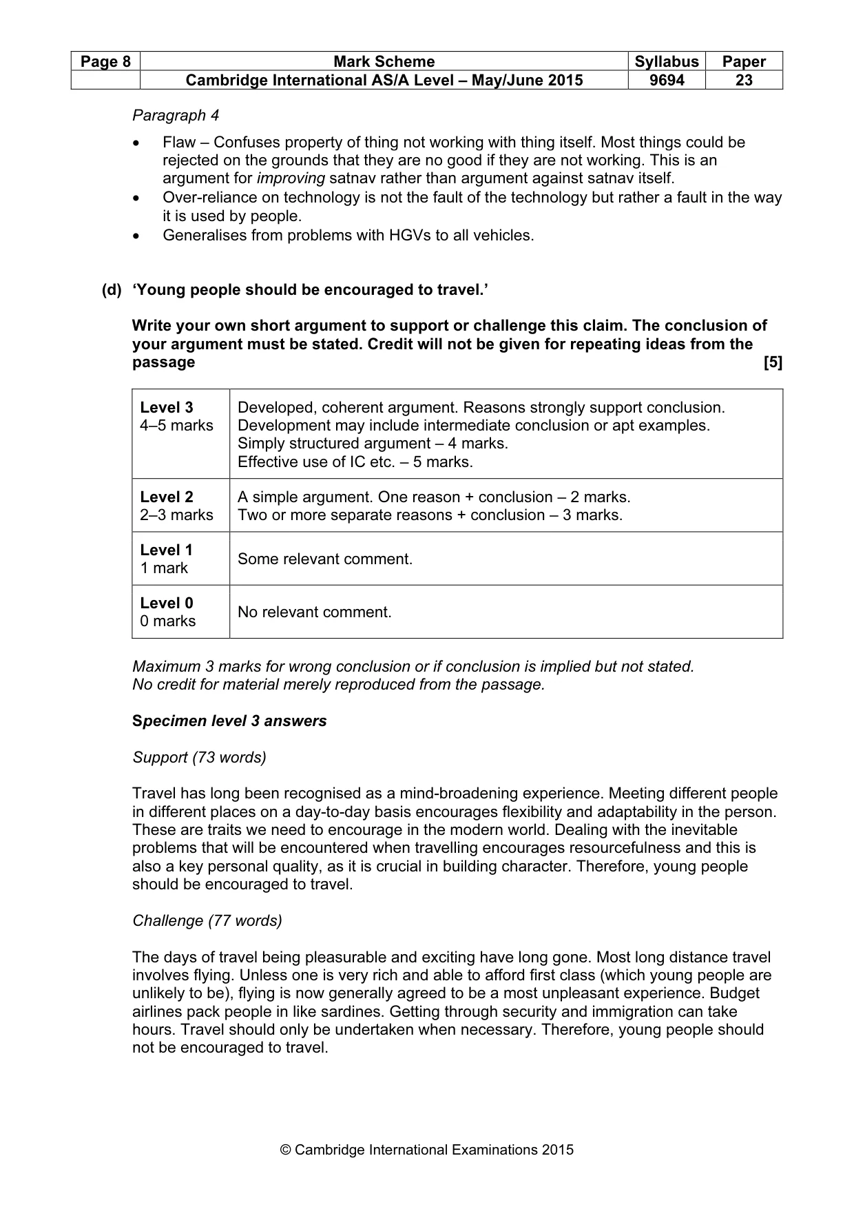 Mark scheme, page 8 of 8