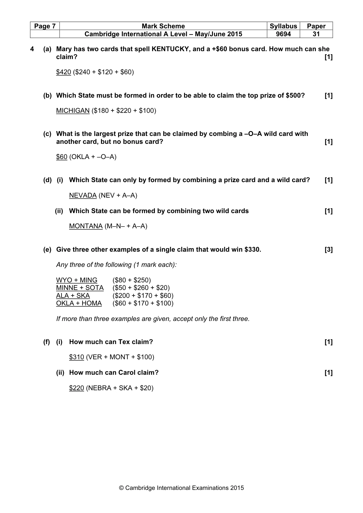 Mark scheme, page 7 of 8