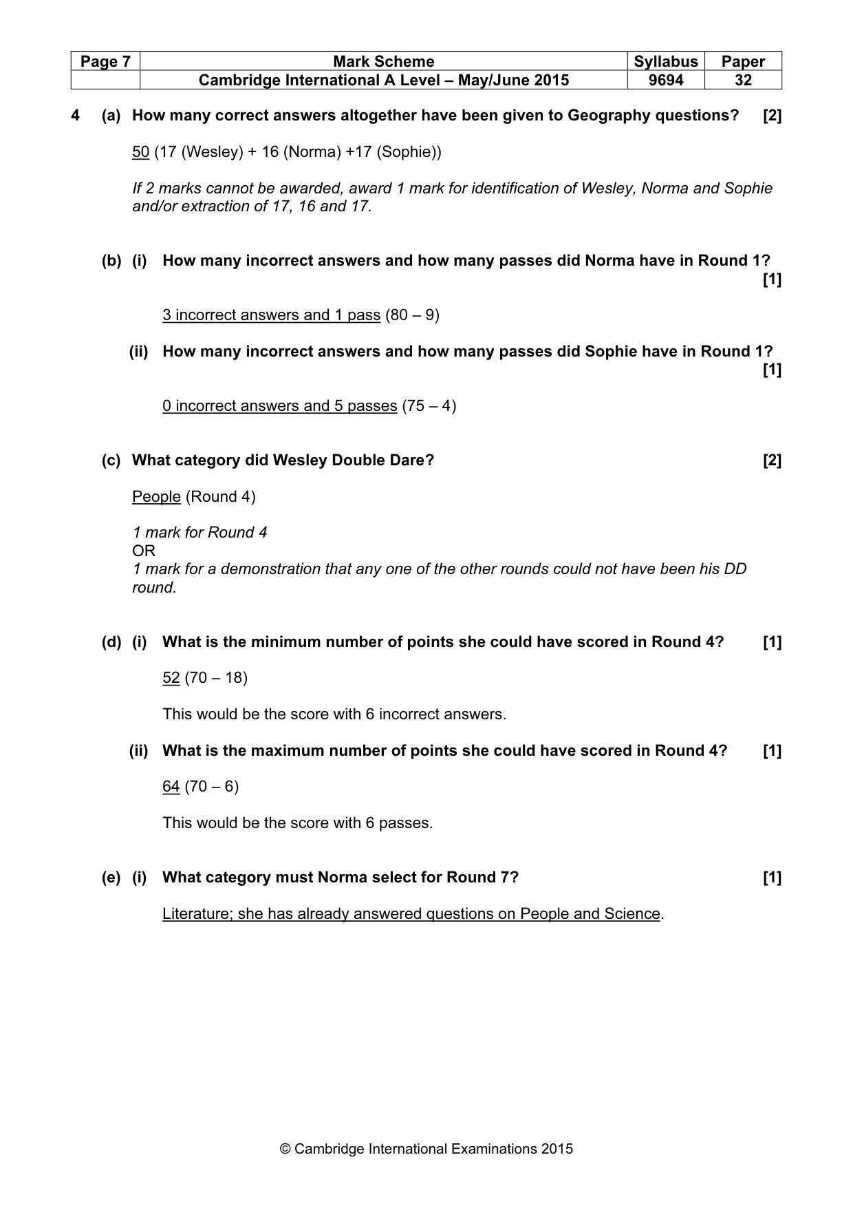 Mark scheme, page 7 of 8