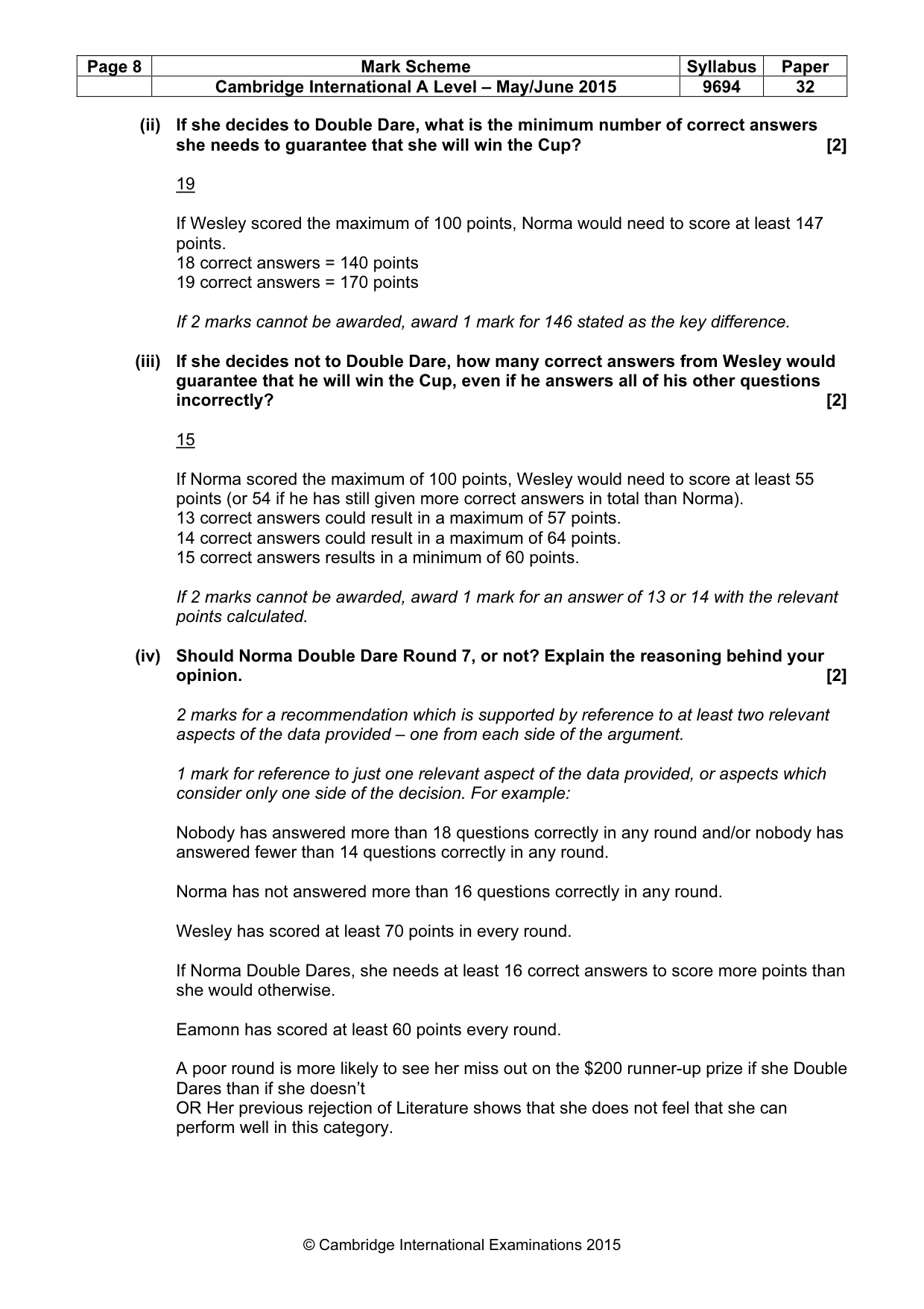 Mark scheme, page 8 of 8