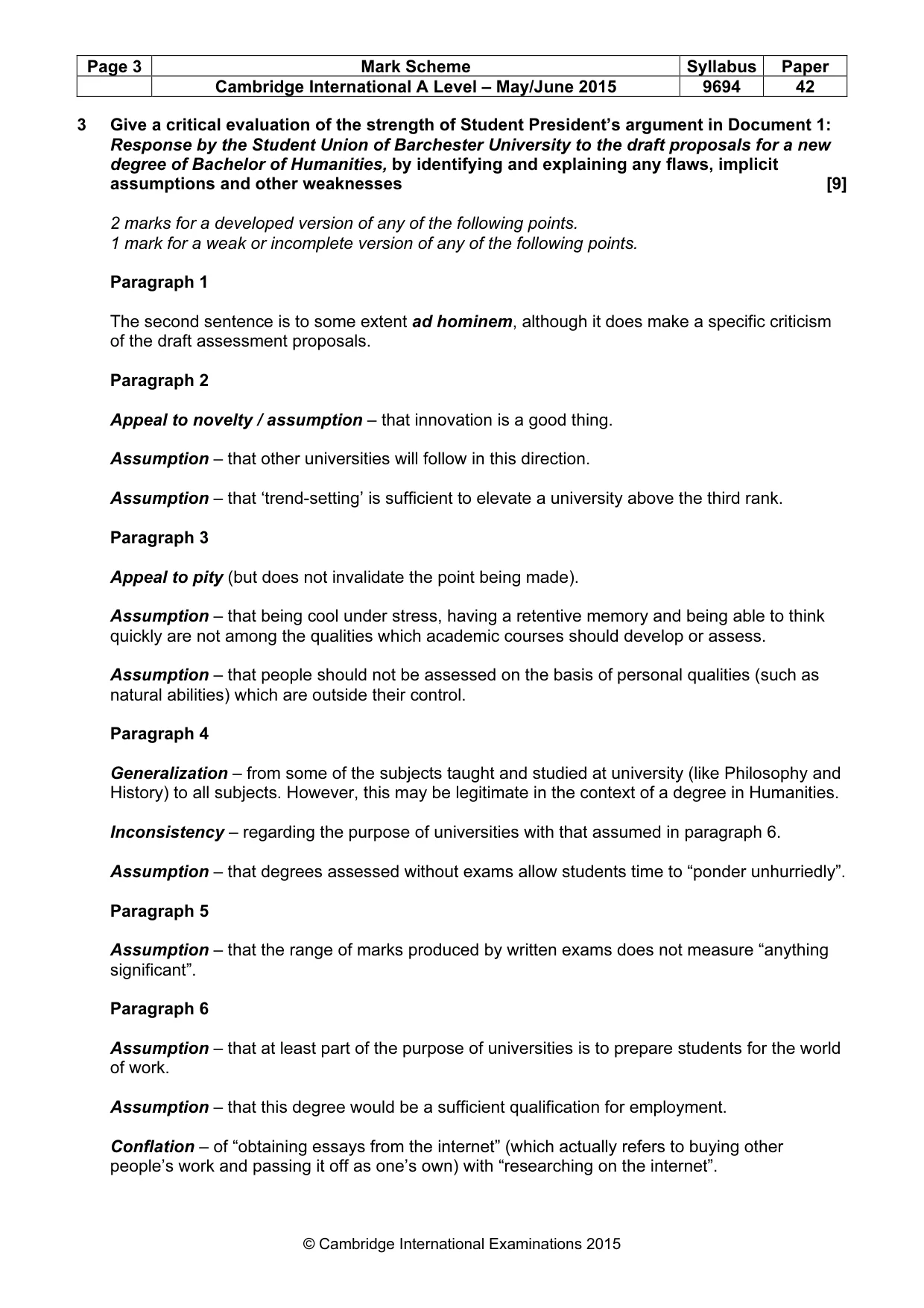 Mark scheme, page 3 of 8