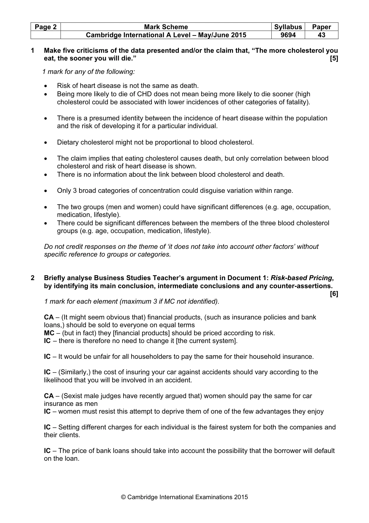 Mark scheme, page 2 of 7