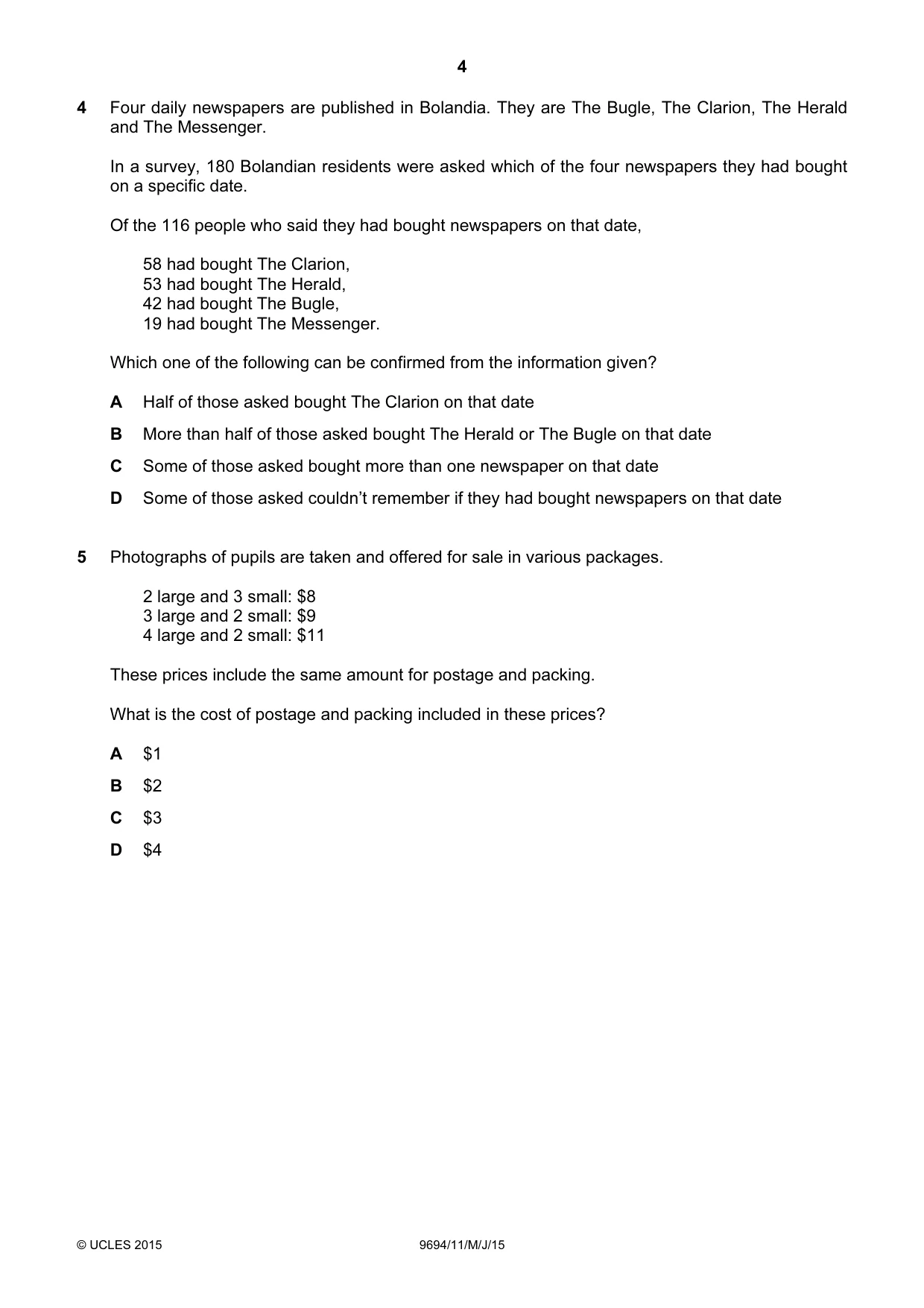 Cambridge A Level Thinking Skills 9694 2015 May/June Paper 1 · Variant 1 question paper, page 4 of 20