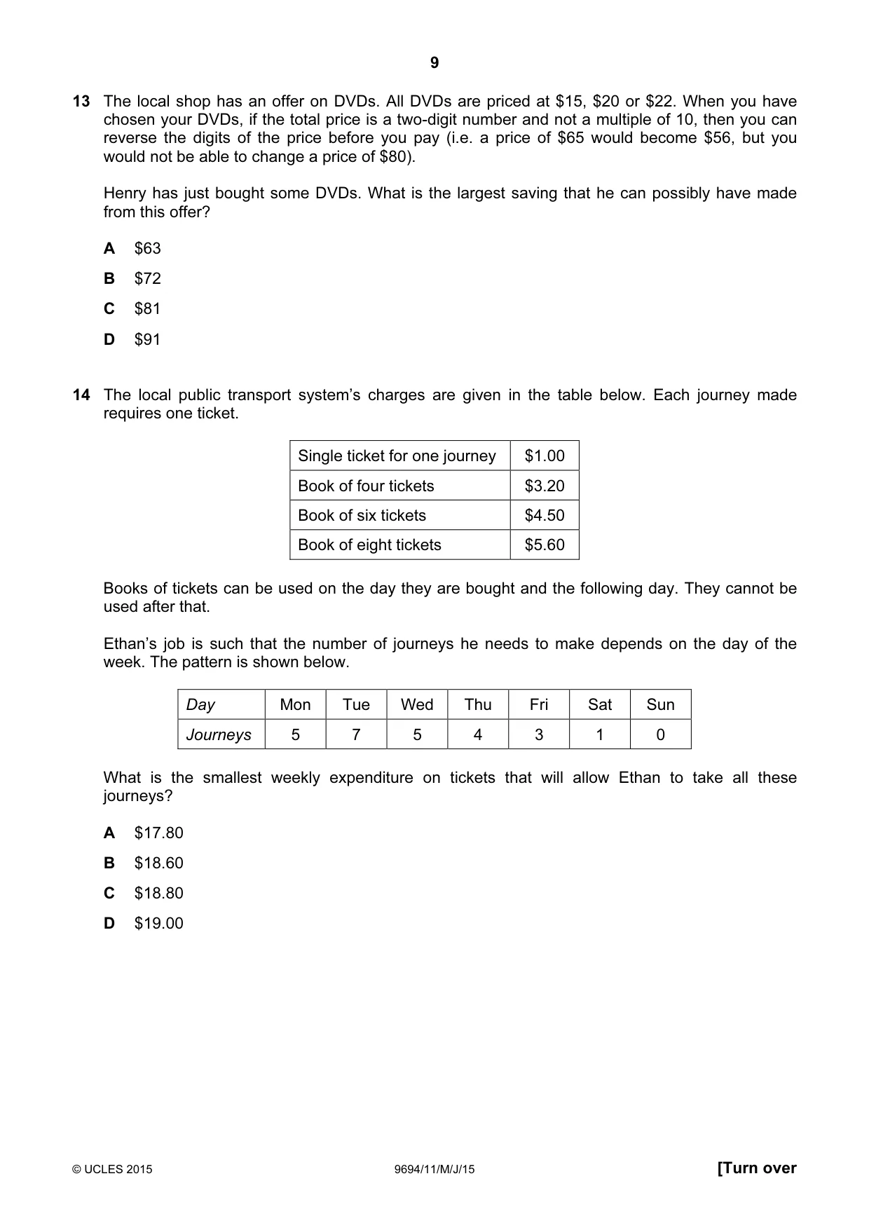 Cambridge A Level Thinking Skills 9694 2015 May/June Paper 1 · Variant 1 question paper, page 9 of 20