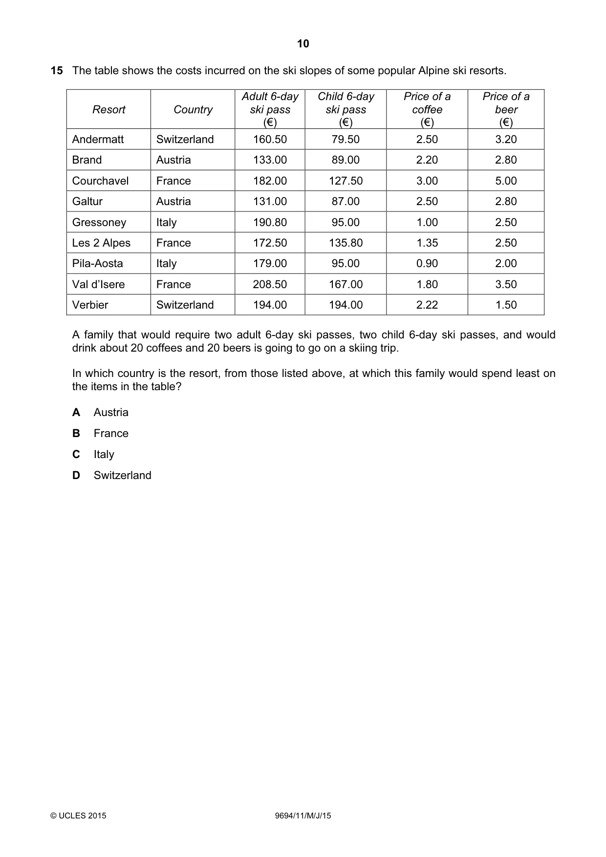 Cambridge A Level Thinking Skills 9694 2015 May/June Paper 1 · Variant 1 question paper, page 10 of 20