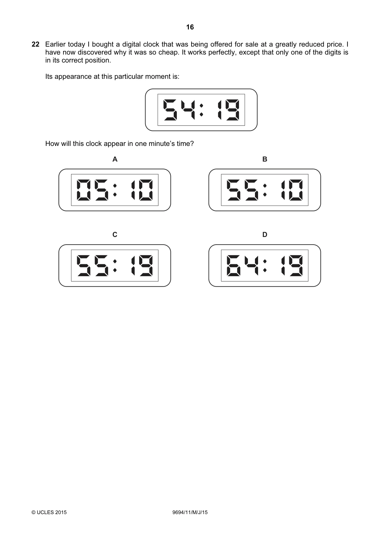 Cambridge A Level Thinking Skills 9694 2015 May/June Paper 1 · Variant 1 question paper, page 16 of 20
