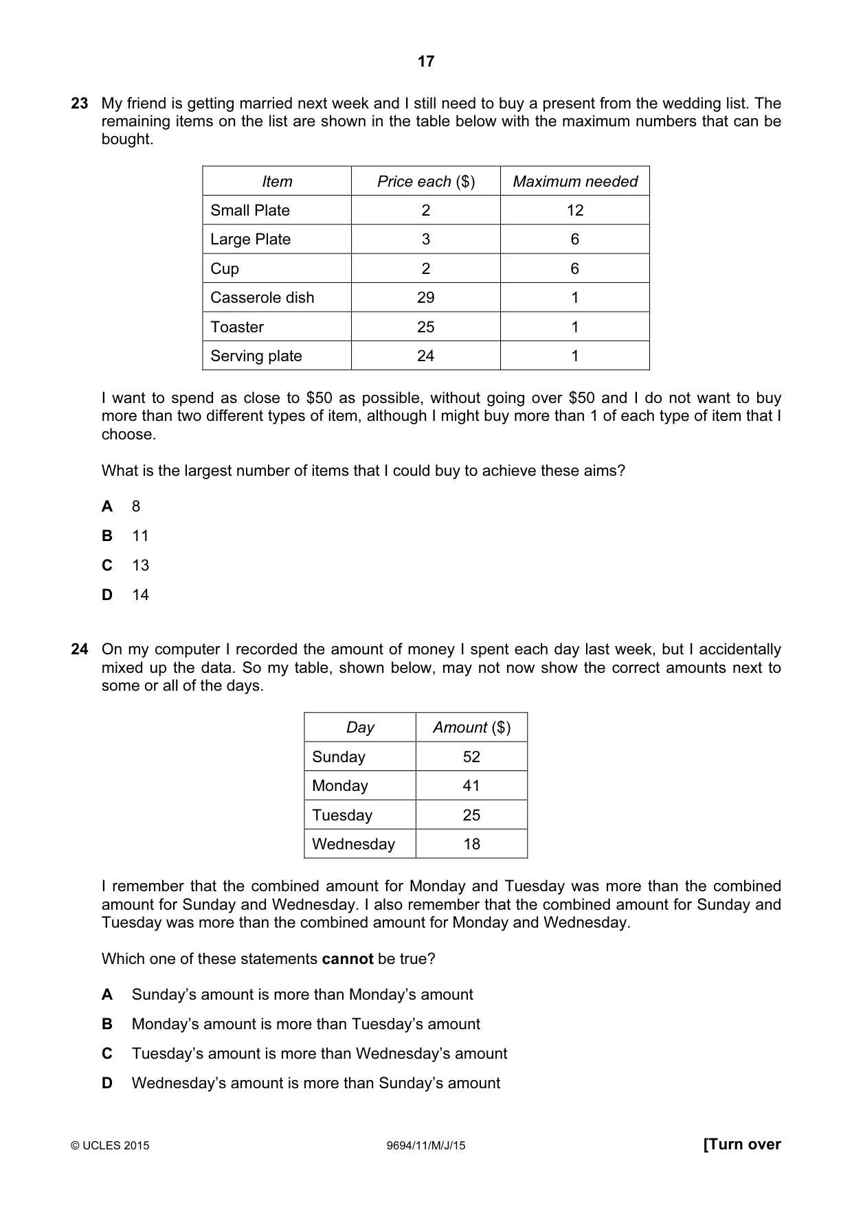 Cambridge A Level Thinking Skills 9694 2015 May/June Paper 1 · Variant 1 question paper, page 17 of 20