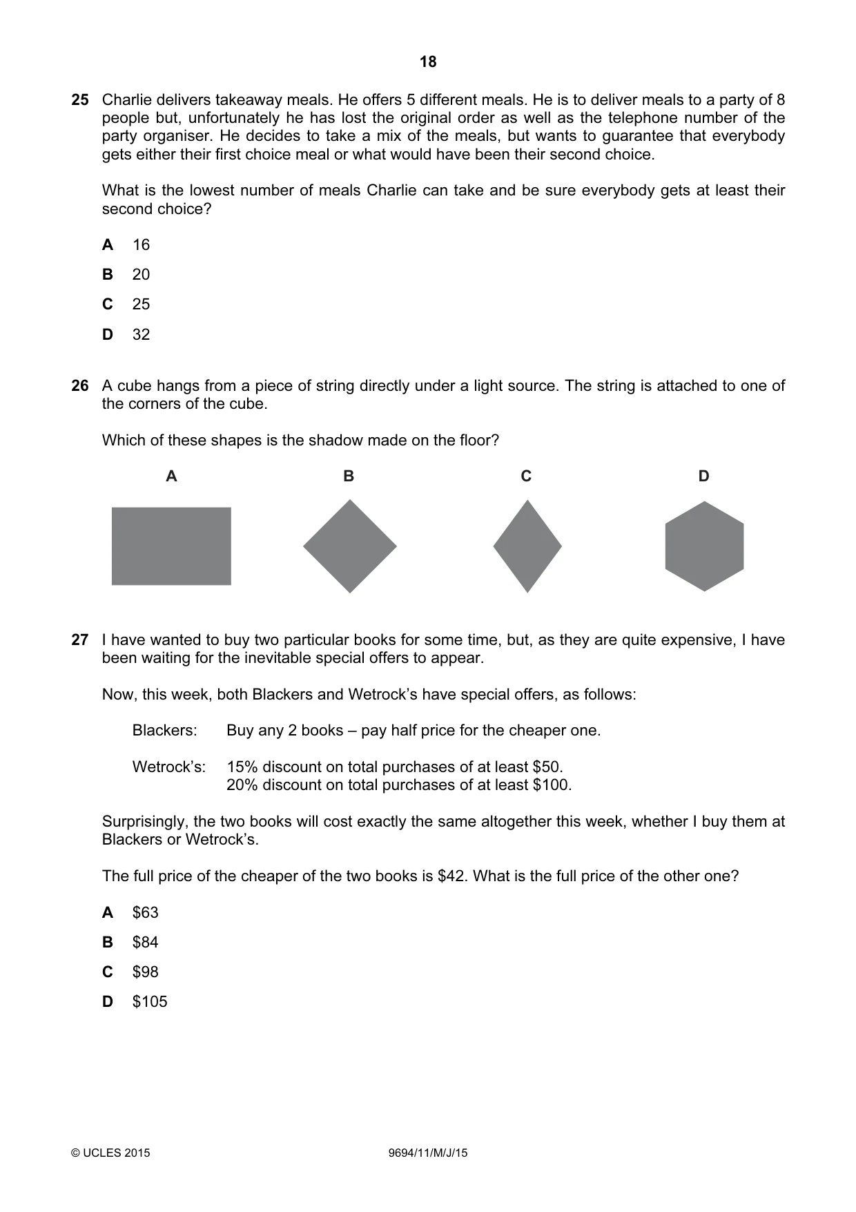 Cambridge A Level Thinking Skills 9694 2015 May/June Paper 1 · Variant 1 question paper, page 18 of 20