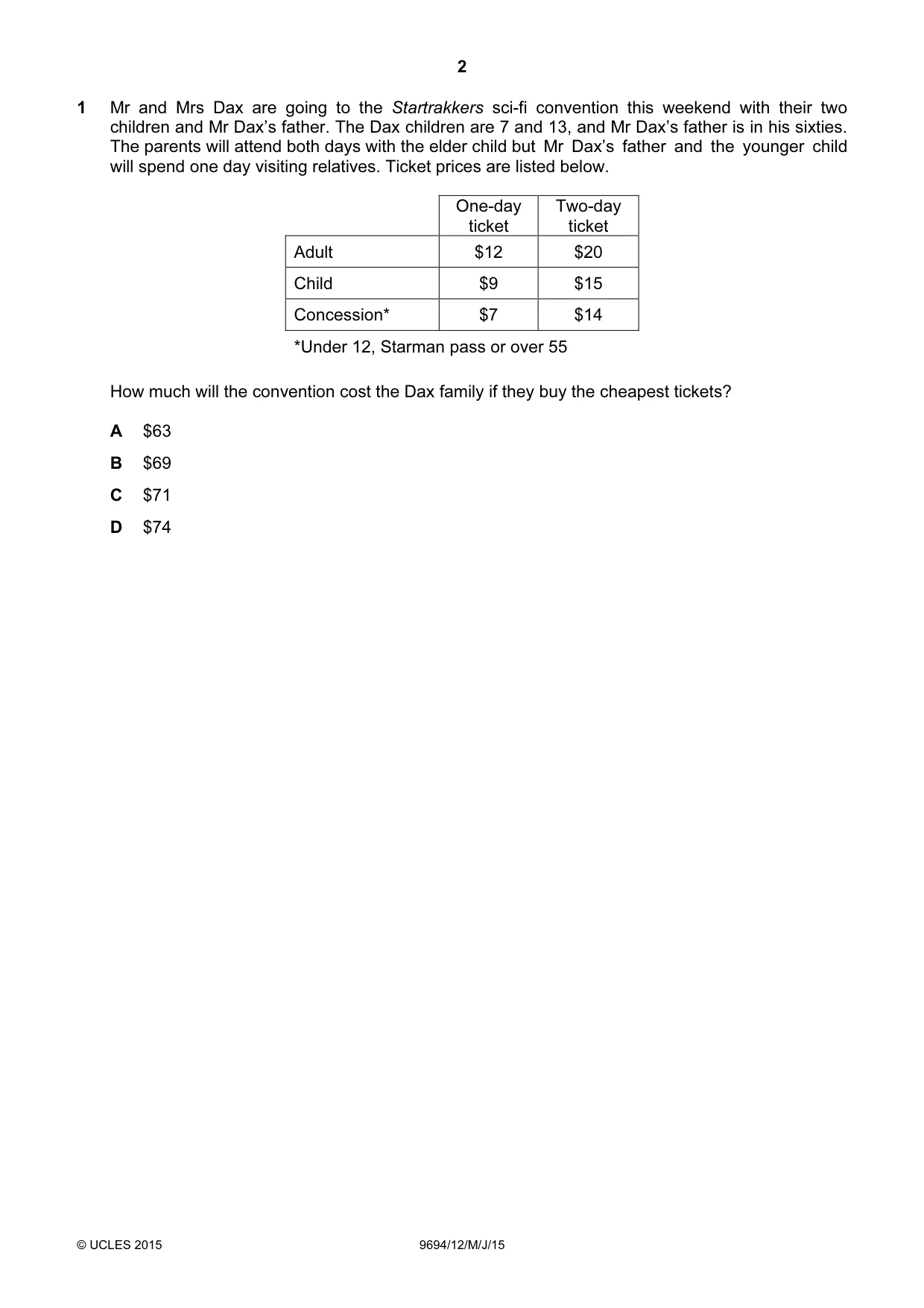 Cambridge A Level Thinking Skills 9694 2015 May/June Paper 1 · Variant 2 question paper, page 2 of 20