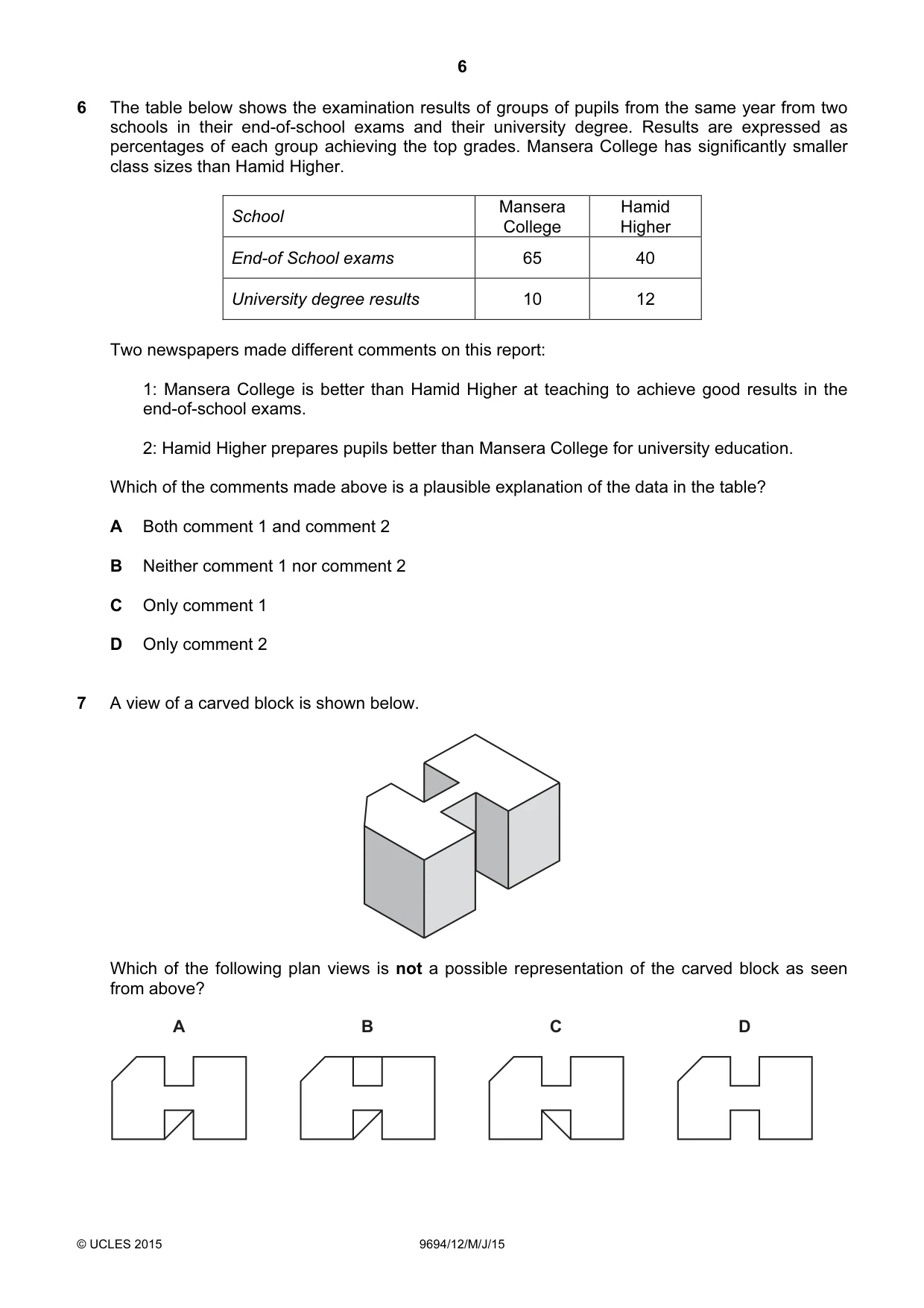 Cambridge A Level Thinking Skills 9694 2015 May/June Paper 1 · Variant 2 question paper, page 6 of 20