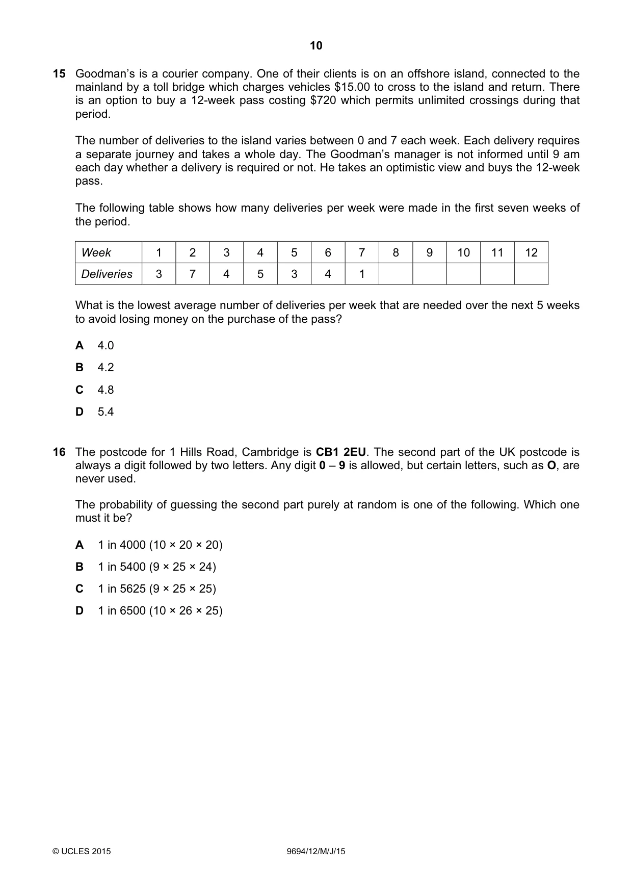 Cambridge A Level Thinking Skills 9694 2015 May/June Paper 1 · Variant 2 question paper, page 10 of 20