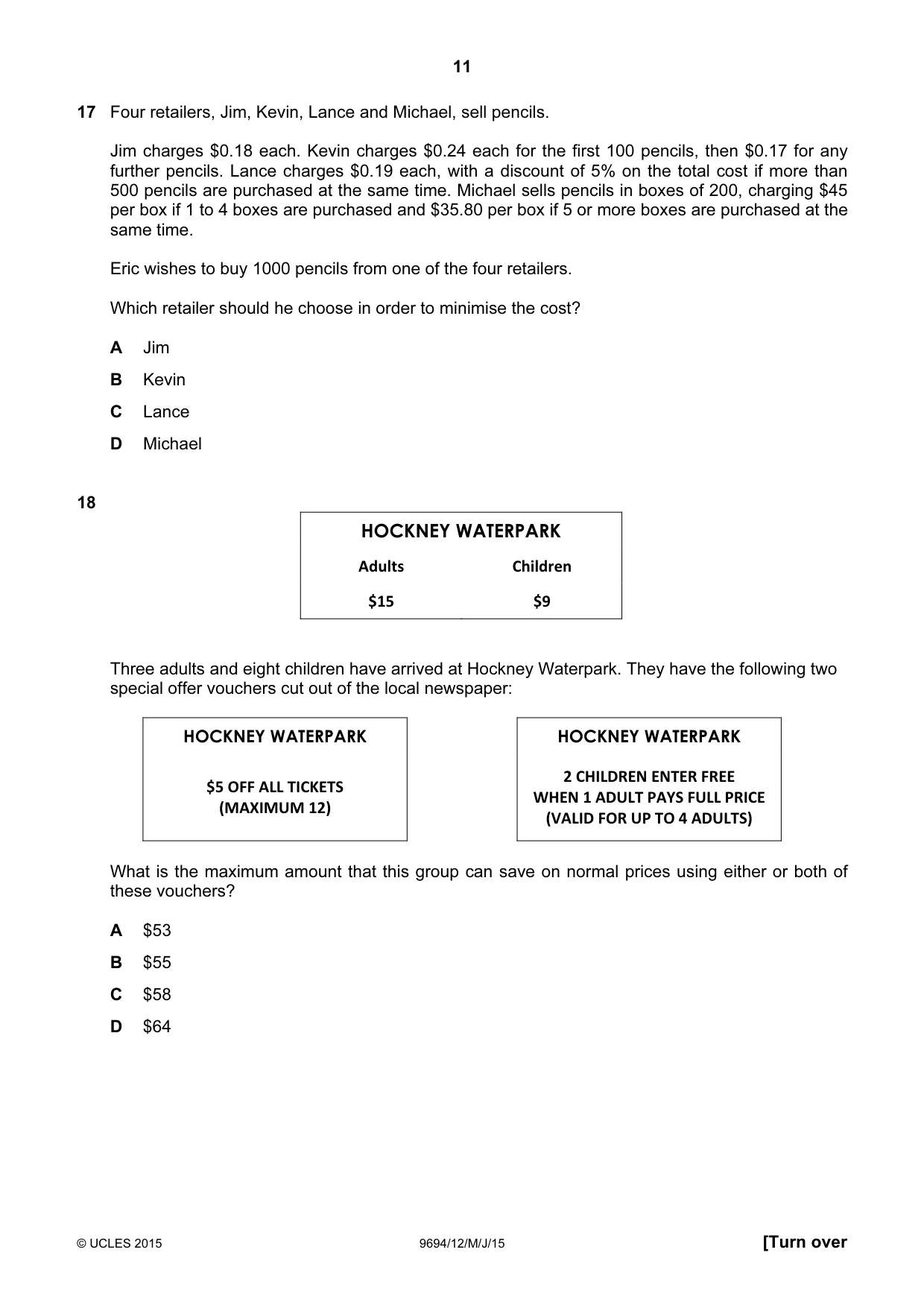 Cambridge A Level Thinking Skills 9694 2015 May/June Paper 1 · Variant 2 question paper, page 11 of 20