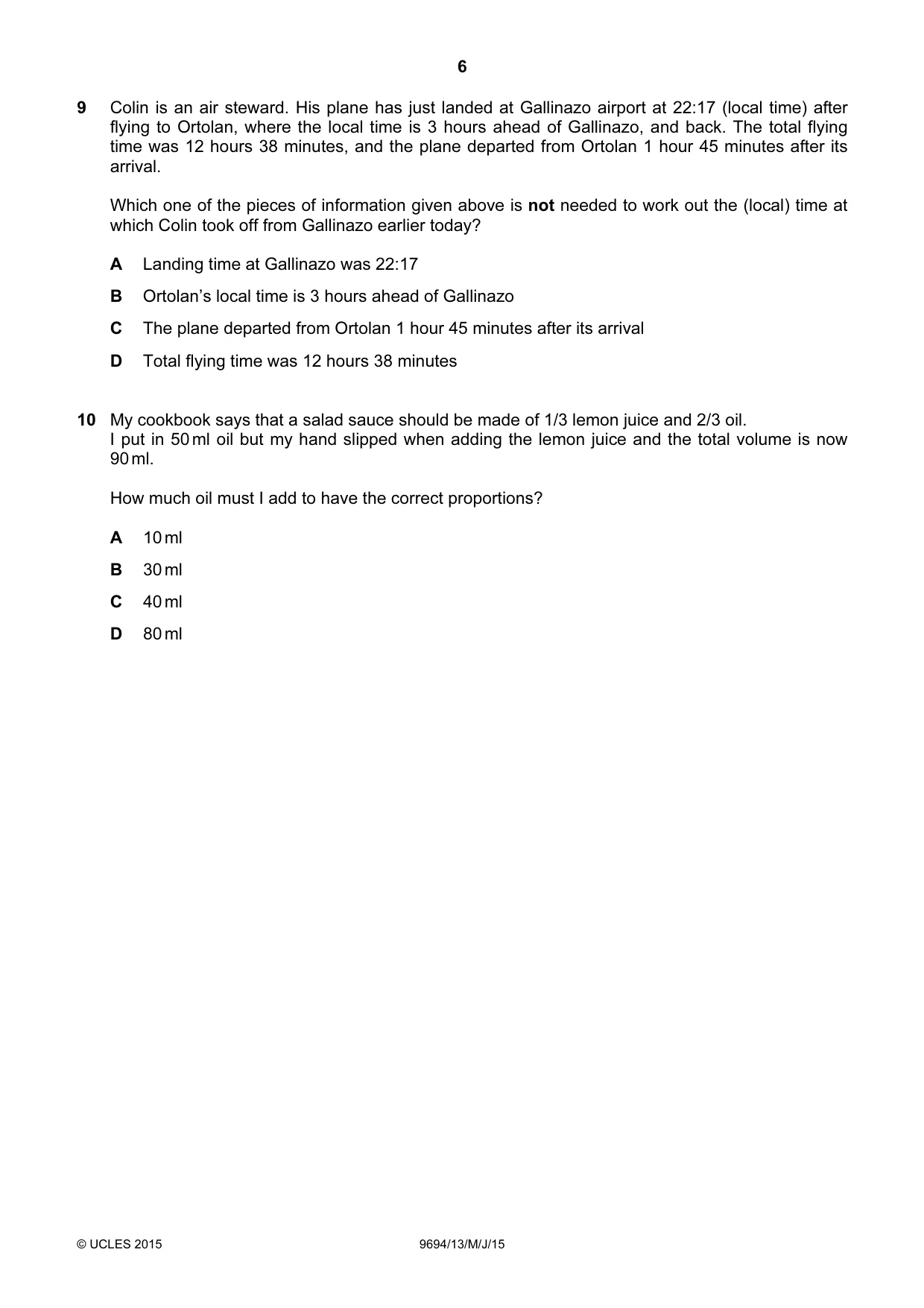 Cambridge A Level Thinking Skills 9694 2015 May/June Paper 1 · Variant 3 question paper, page 6 of 20