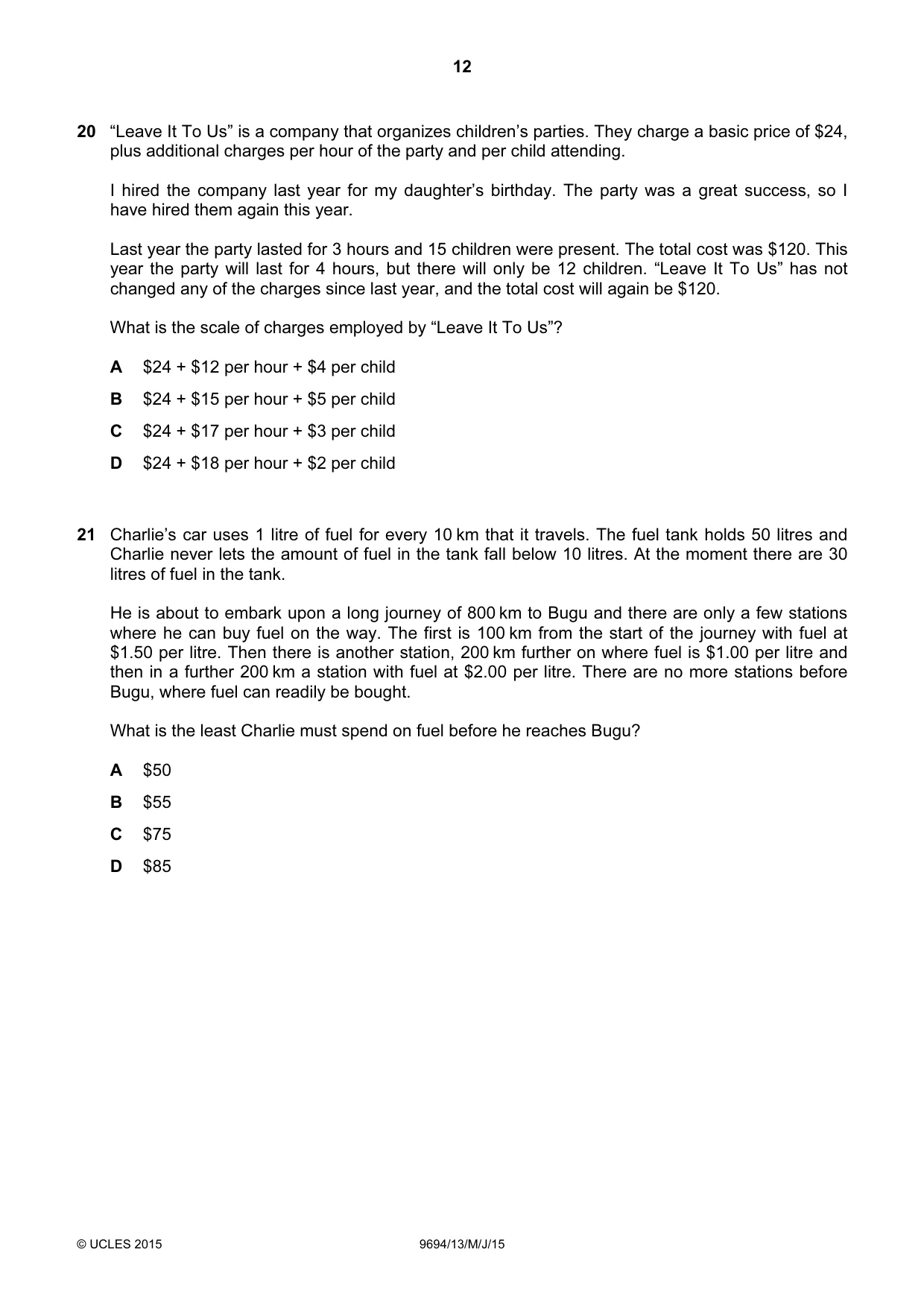 Cambridge A Level Thinking Skills 9694 2015 May/June Paper 1 · Variant 3 question paper, page 12 of 20