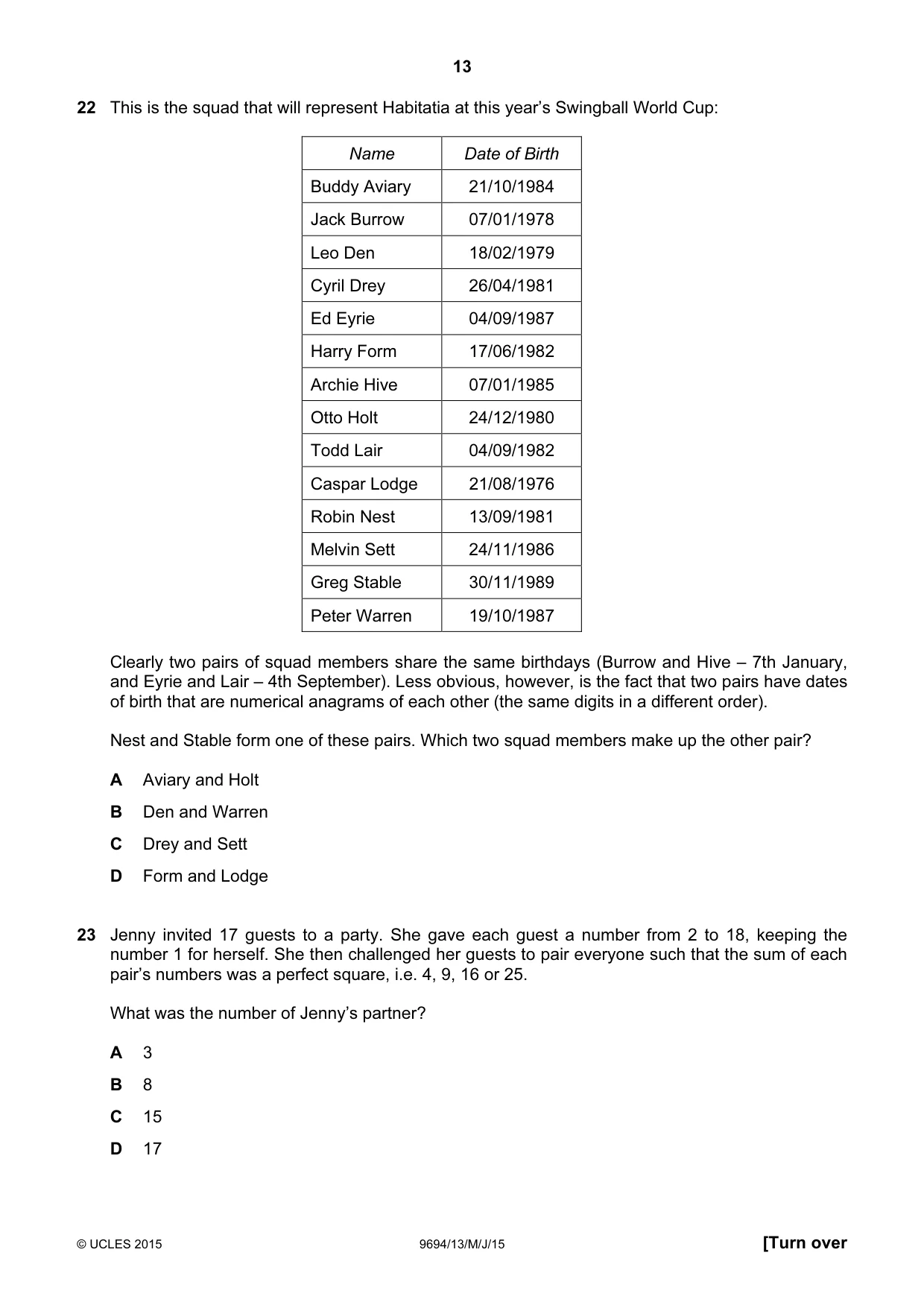 Cambridge A Level Thinking Skills 9694 2015 May/June Paper 1 · Variant 3 question paper, page 13 of 20
