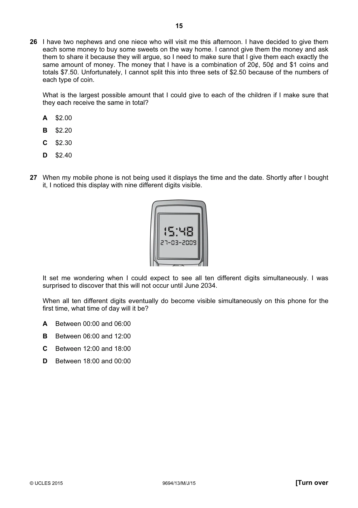 Cambridge A Level Thinking Skills 9694 2015 May/June Paper 1 · Variant 3 question paper, page 15 of 20