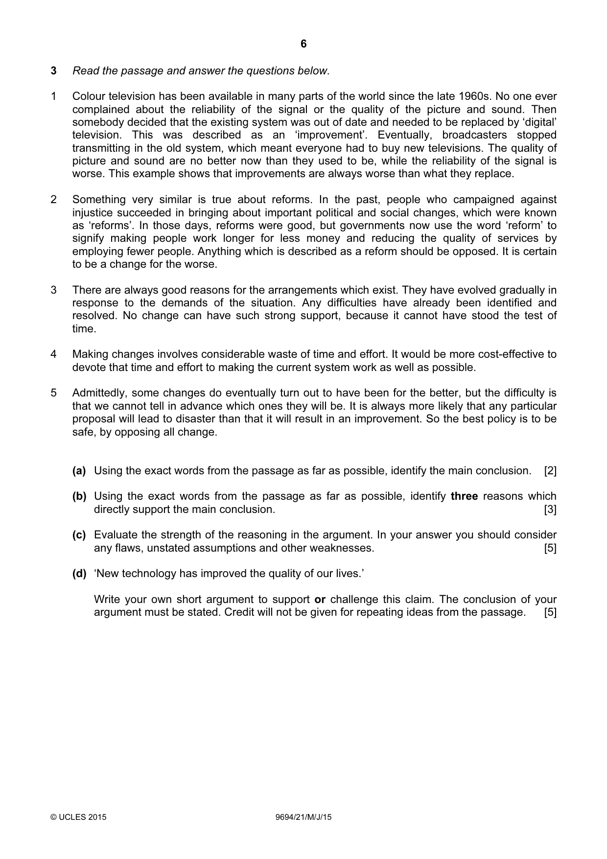 Cambridge A Level Thinking Skills 9694 2015 May/June Paper 2 · Variant 1 question paper, page 6 of 8