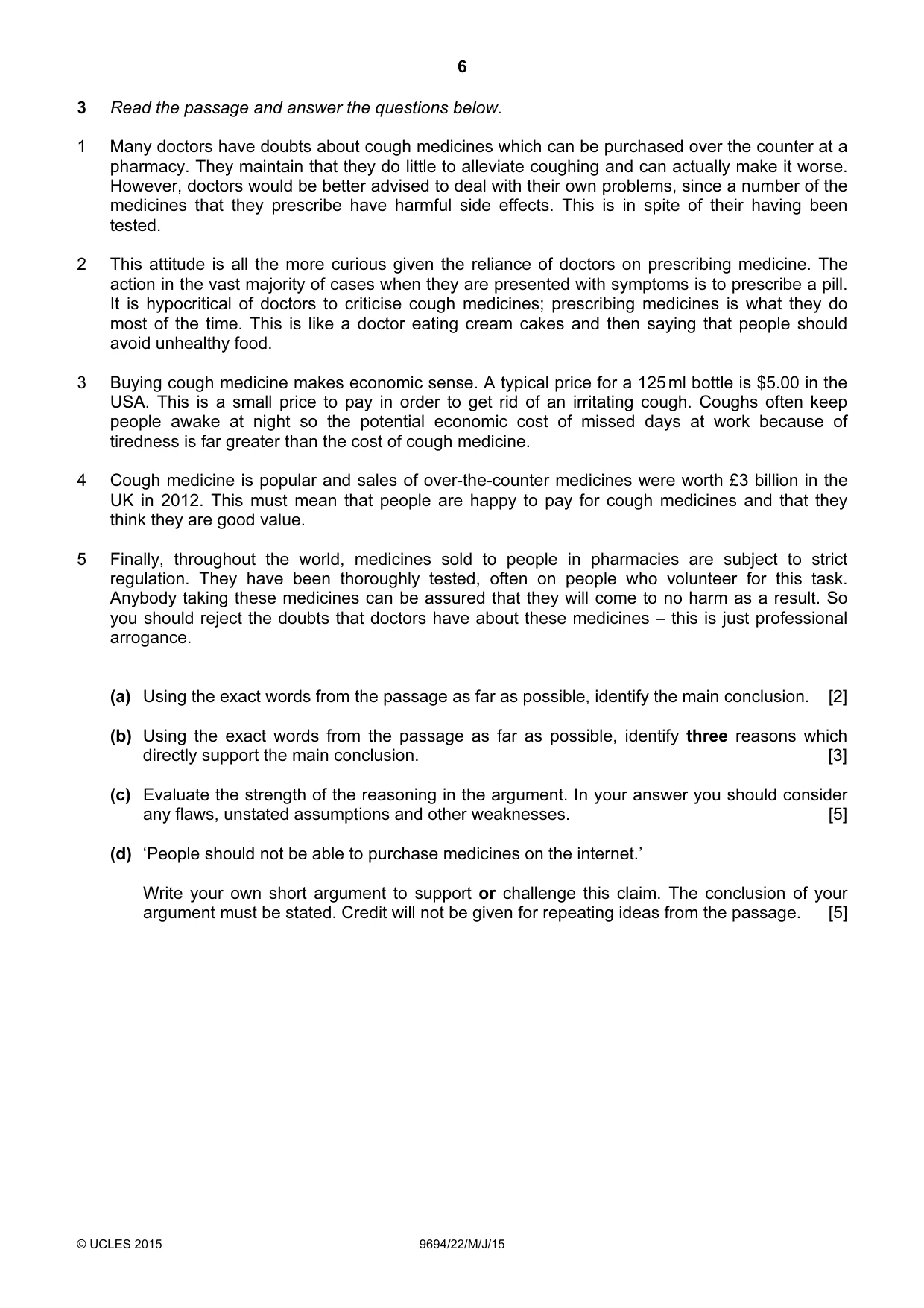 Cambridge A Level Thinking Skills 9694 2015 May/June Paper 2 · Variant 2 question paper, page 6 of 8