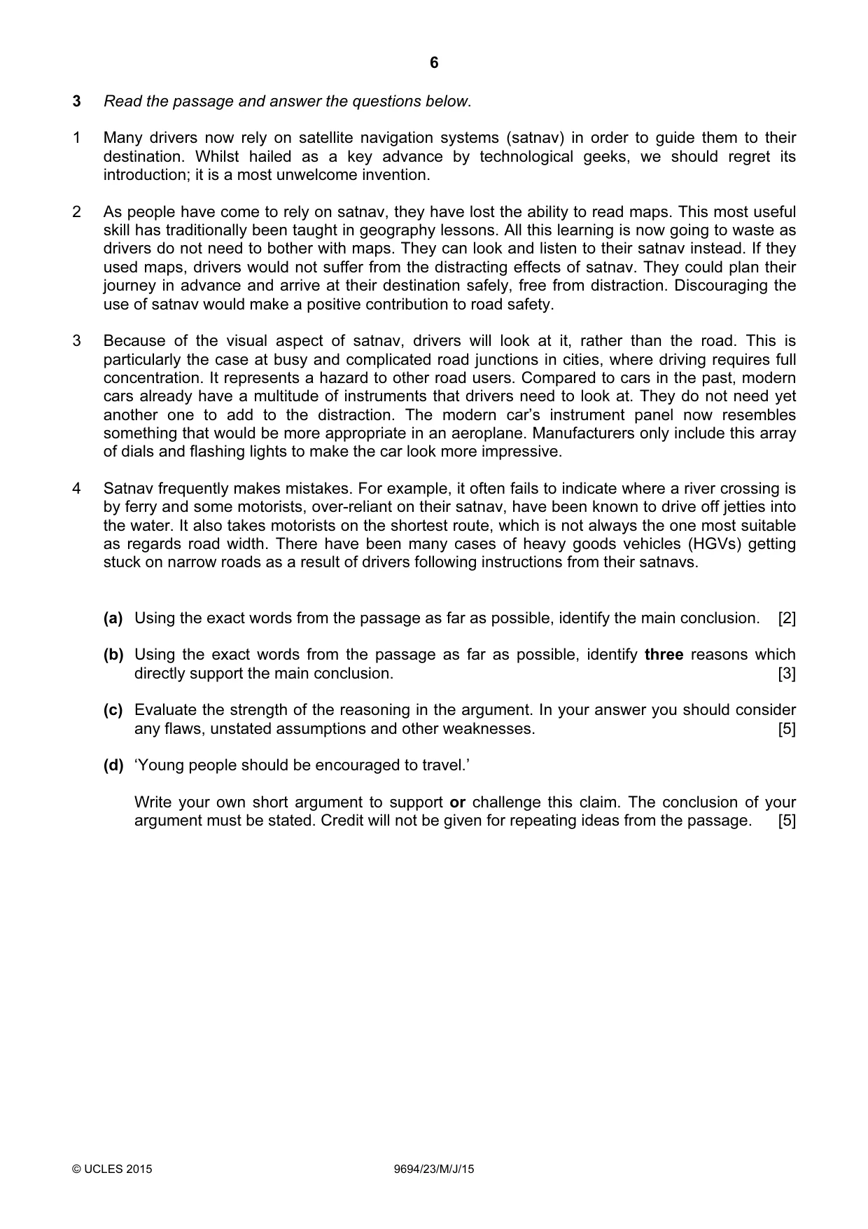 Cambridge A Level Thinking Skills 9694 2015 May/June Paper 2 · Variant 3 question paper, page 6 of 8