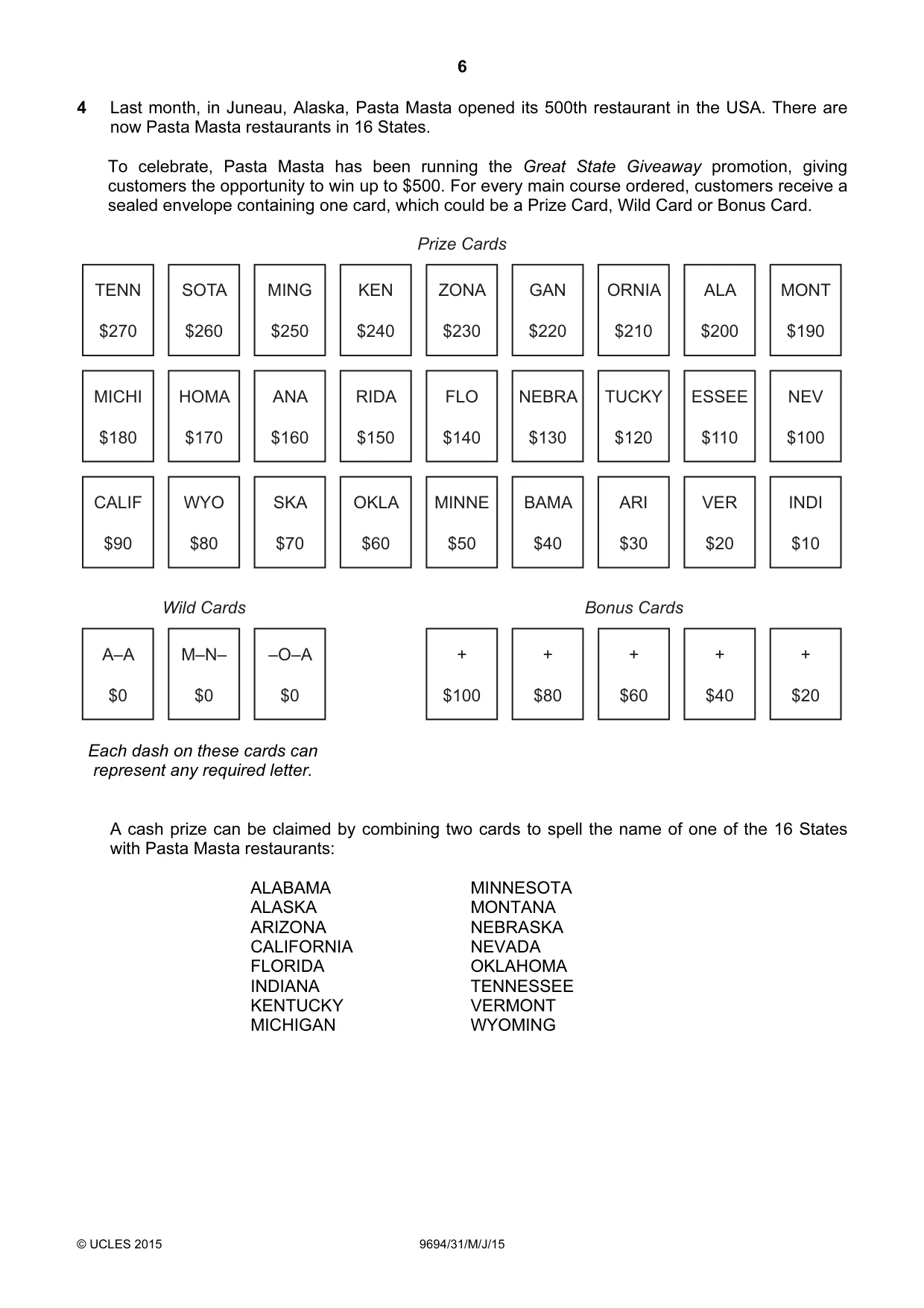 Cambridge A Level Thinking Skills 9694 2015 May/June Paper 3 · Variant 1 question paper, page 6 of 8