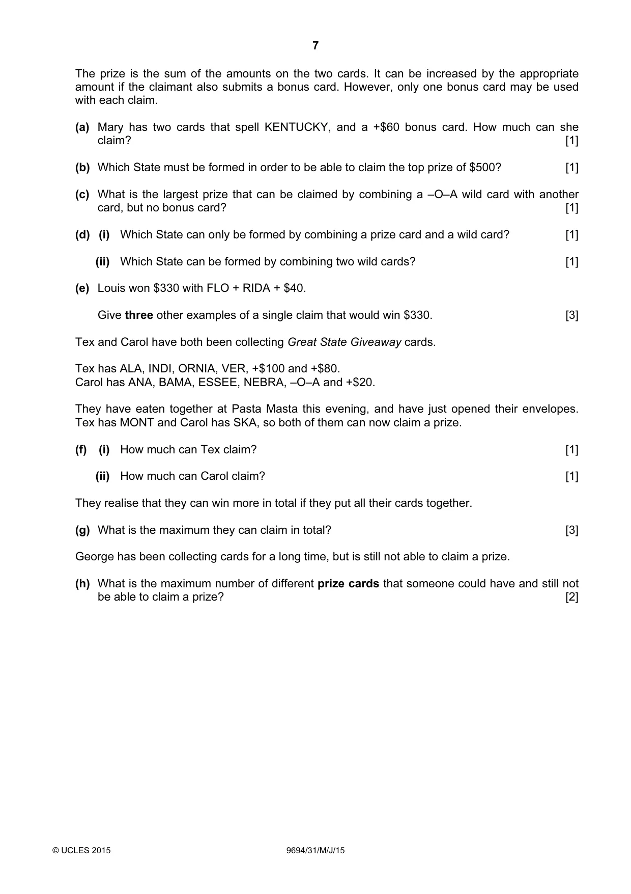 Cambridge A Level Thinking Skills 9694 2015 May/June Paper 3 · Variant 1 question paper, page 7 of 8